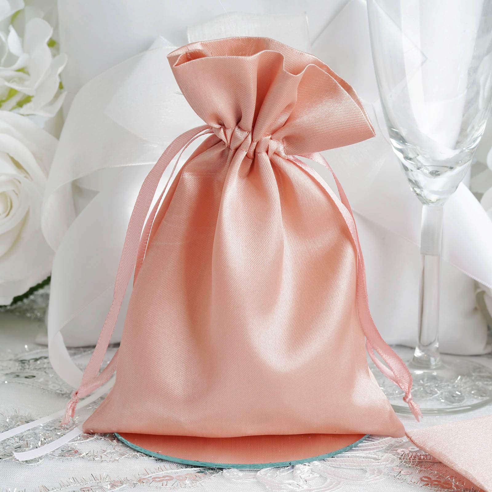60 Pcs 5x7 Inch Dusty Rose Satin Drawstring Bags - Wedding Favors, Party Gifts, Jewelry Pouches, Candy Bags for Bridal Showers, Baby Showers & Birthday Celebrations
