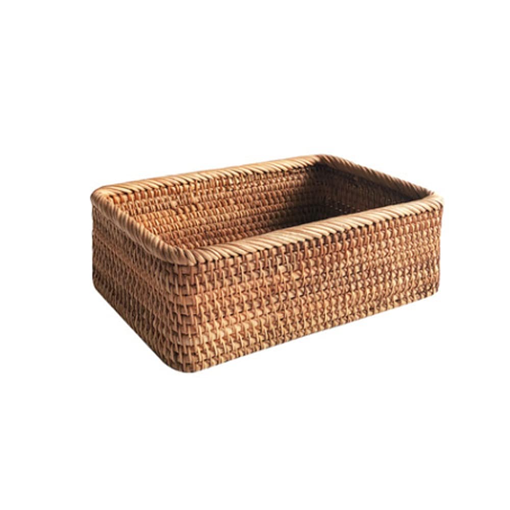 Hand-Woven Rectangular Rattan Basket - Natural Wicker Storage Box for Fruits, Bread, Tea, Snacks & Cosmetics | Perfect for Picnic, Kitchen Organization & Home Decor
