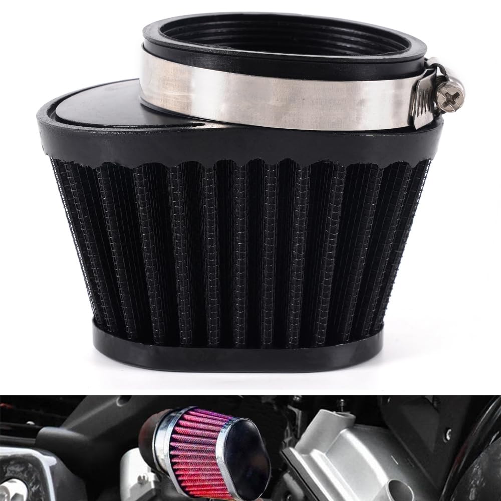 Universal 55MM Black Motorcycle Air Filter - High Performance Replacement Engine Filter with Clamp-On Pod Design for Motorcycles, Minibikes & Cars - Improves Airflow & Engine Performance for Racing, Off-Road & Street Riding