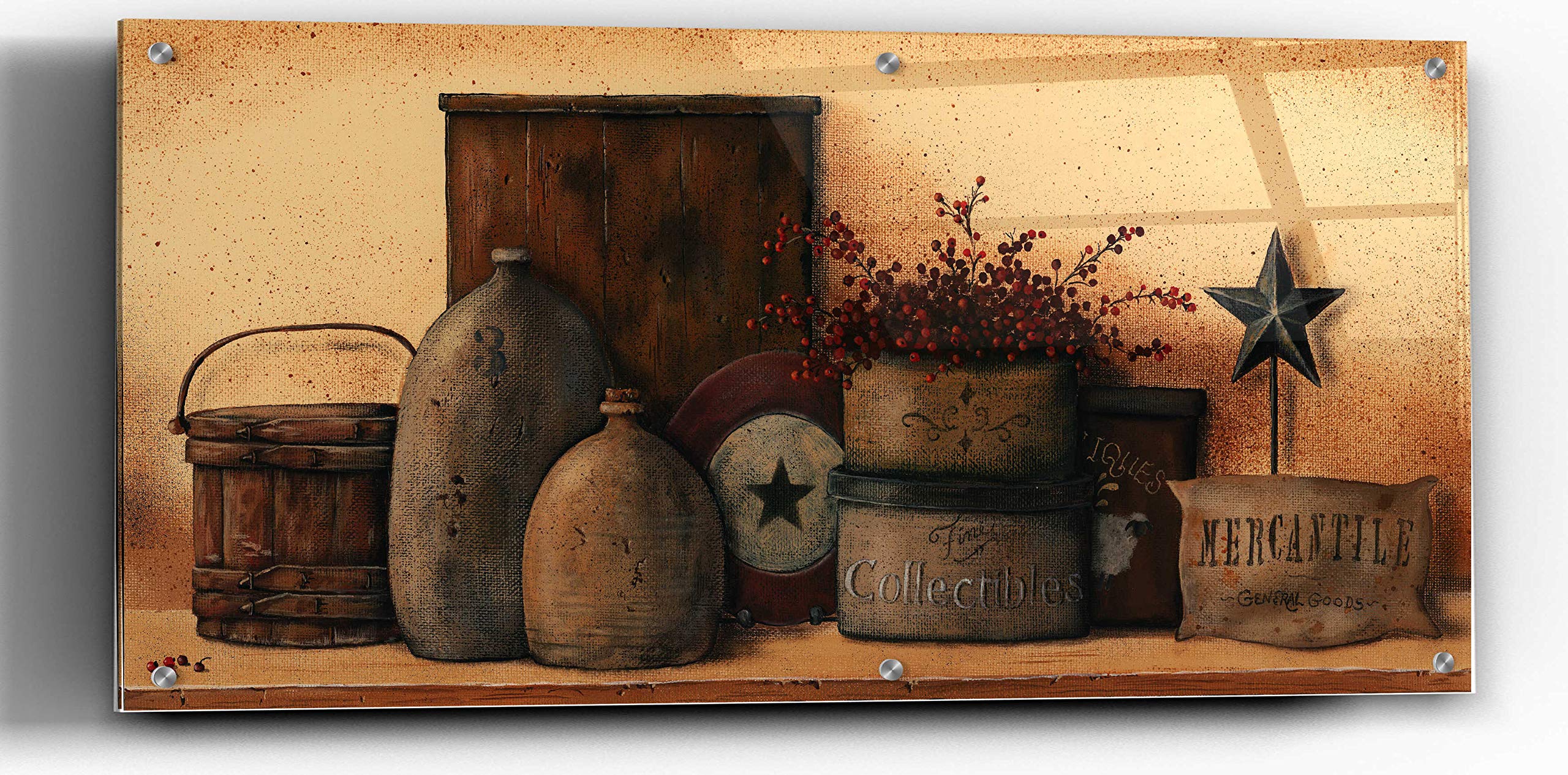 Antique Treasures I by Pam Britton - 48x24 Inch Acrylic Glass Wall Art Painting, Vintage Home Decor for Living Room, Bedroom & Office