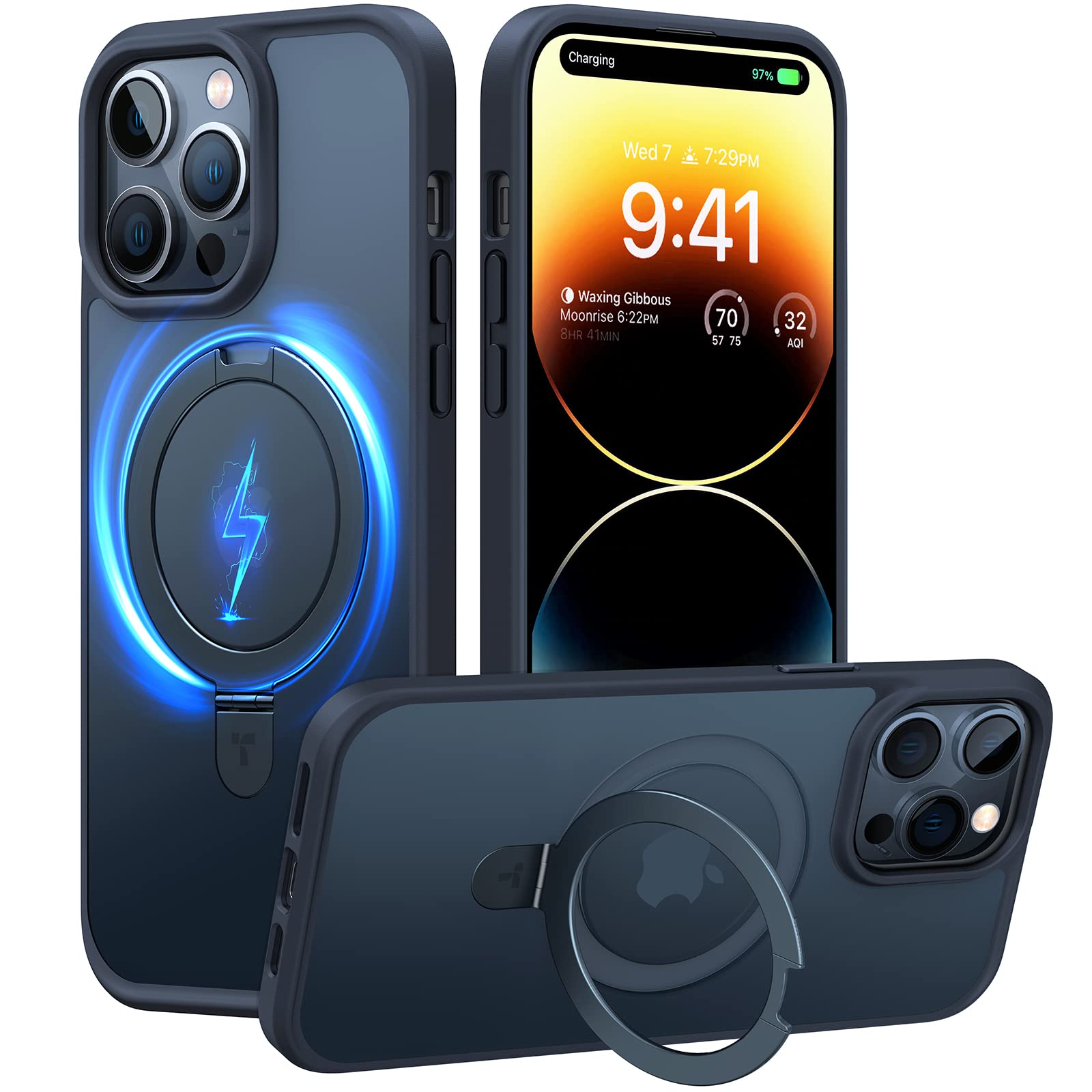 TORRAS Magnetic iPhone 14 Pro Max Case with Stand - Slim Shockproof Translucent Phone Cover | Magsafe Compatible | Military Grade Drop Protection | Perfect for Work, Travel & Outdoor Activities (Black, 2022 Model)