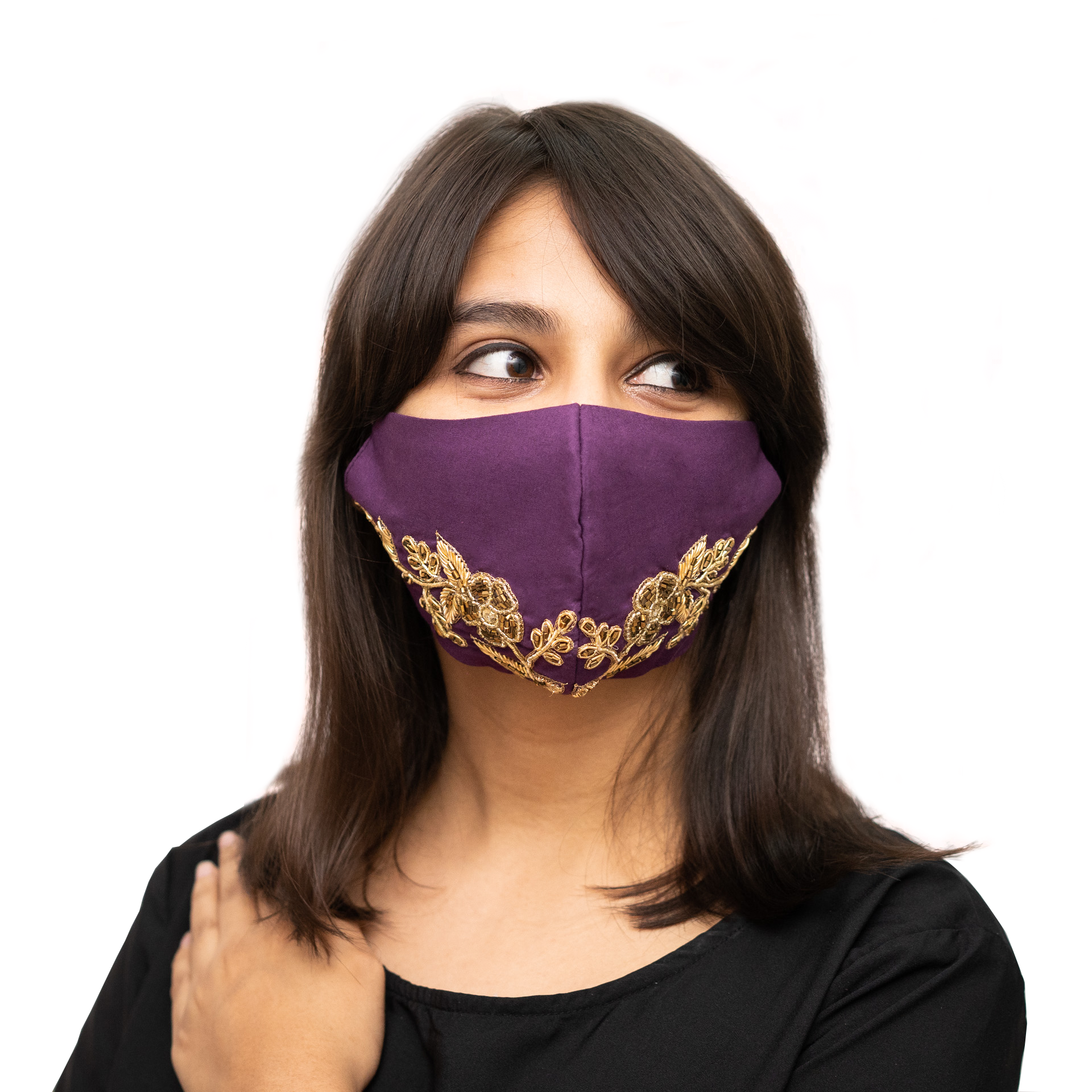 Floral Embroidery Cotton Face Mask - Purple Reusable Washable Breathable for Women & Men - Perfect for Daily Use, Travel, and Outdoor Activities