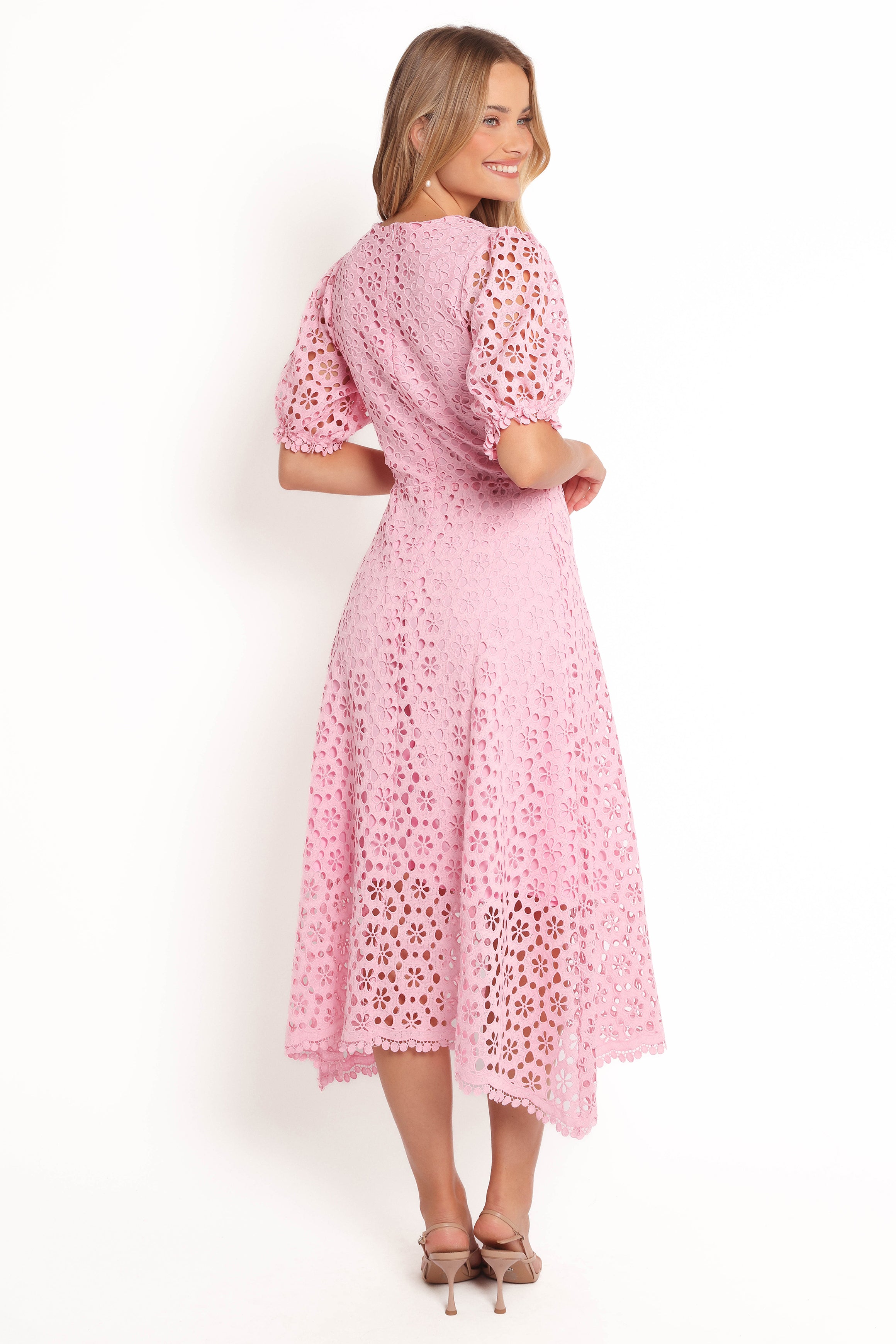 Arlington Midi Dress in Pink - Elegant Flowy Knee-Length Dress for Women | Perfect for Weddings, Parties & Summer Outfits