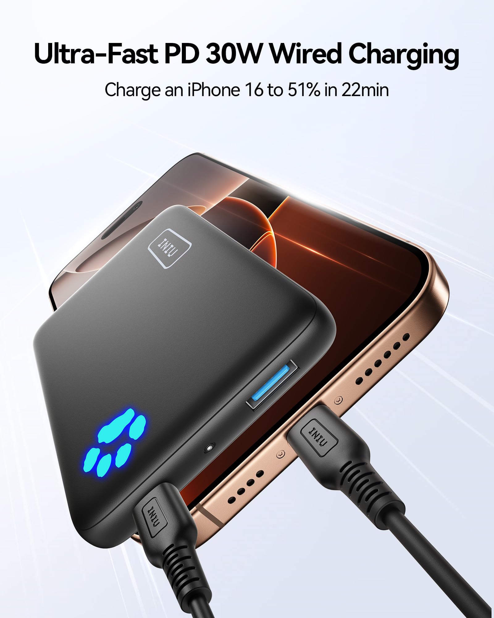 INIU Slim Qi2 Certified 10000mAh 30W Magnetic Power Bank - Wireless Portable Charger with USB C Input/Output for iPhone 16/15/14/13/12 Series | Perfect for Travel, Work, and On-the-Go Charging