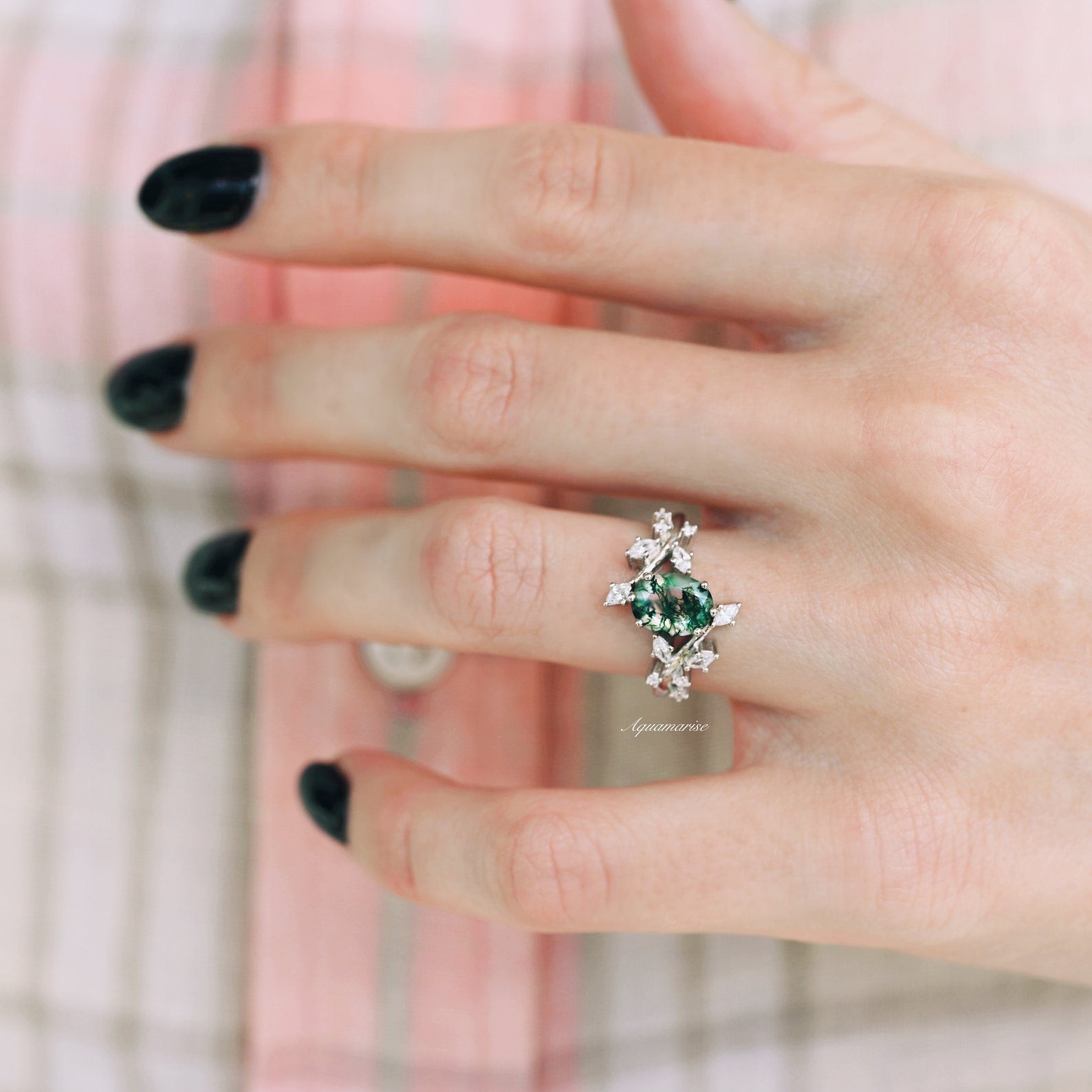 Green Moss Agate Leaf Ring in Sterling Silver - Nature-Inspired Jewelry for Women, Boho Style Gift for Her, Perfect for Everyday Wear & Special Occasions