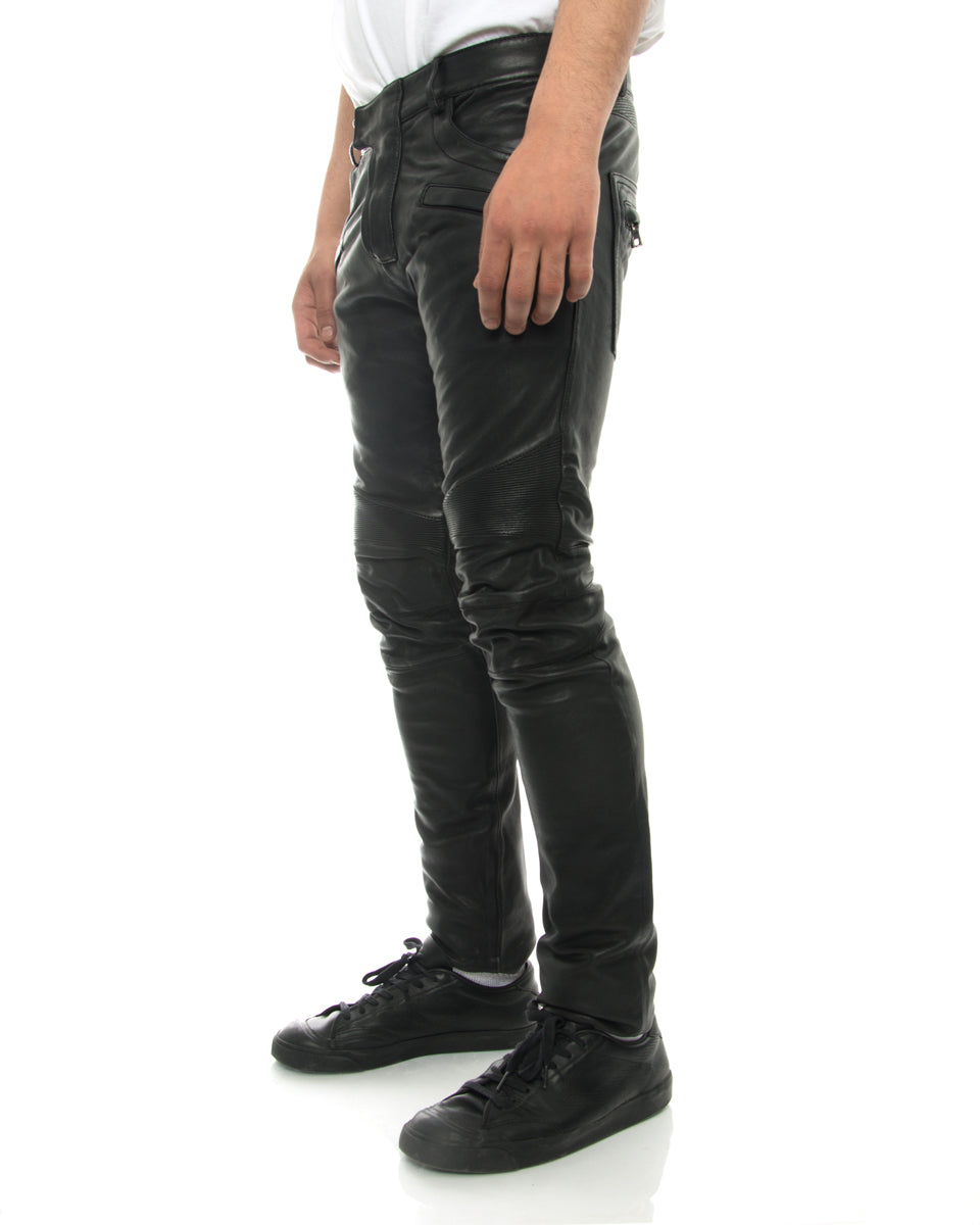 Balmain Black Leather Skinny Motorcycle Pants with Zippers - Size 29 XS - Stylish Biker Pants for Women, Riding & Fashion Outfits