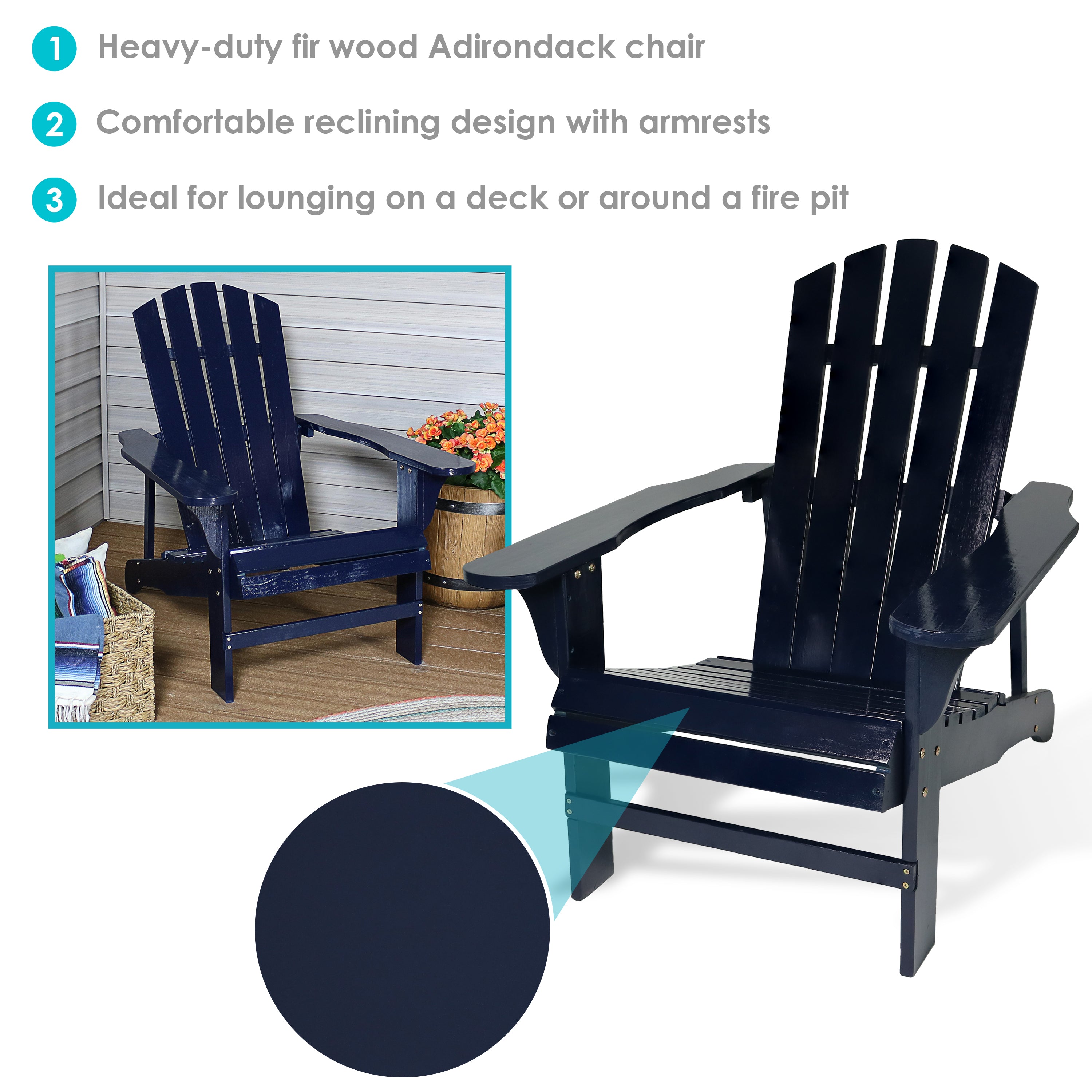 Coastal Bliss Wooden Adirondack Chair - Weather-Resistant Outdoor Patio Furniture for Beach, Garden & Backyard Relaxation