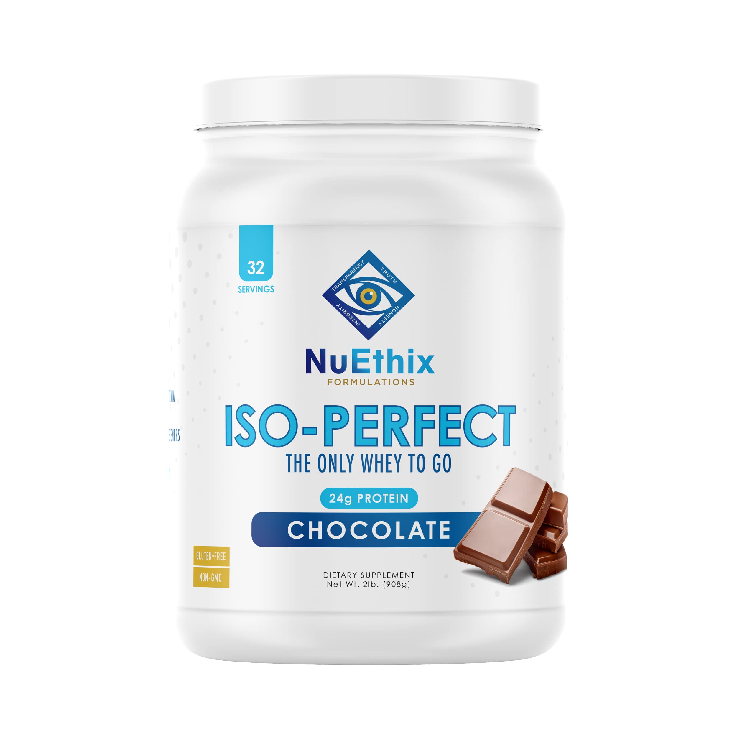 NuEthix Iso-Perfect Whey Protein Isolate Powder - 24g Protein per Serving, Naturally Sweetened with Stevia, Rich Chocolate Flavor, 32 Servings - Perfect for Post-Workout Recovery, Muscle Building & Healthy Lifestyle