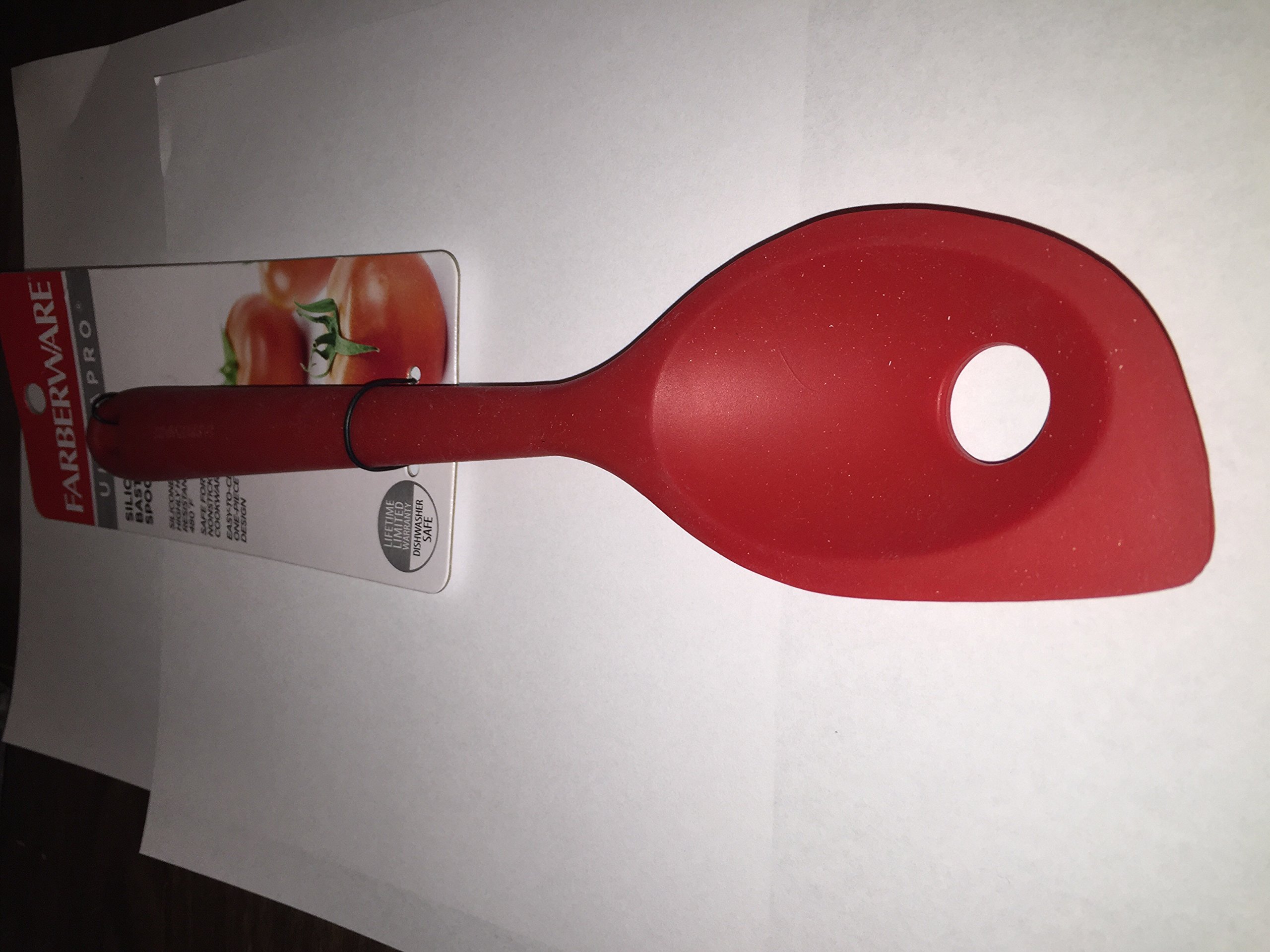 Farberware Silicone Basting Spoon - Heat-Resistant Kitchen Utensil for Cooking, Baking, and Serving - Red - Perfect for Sauces, Soups, and Non-Stick Cookware