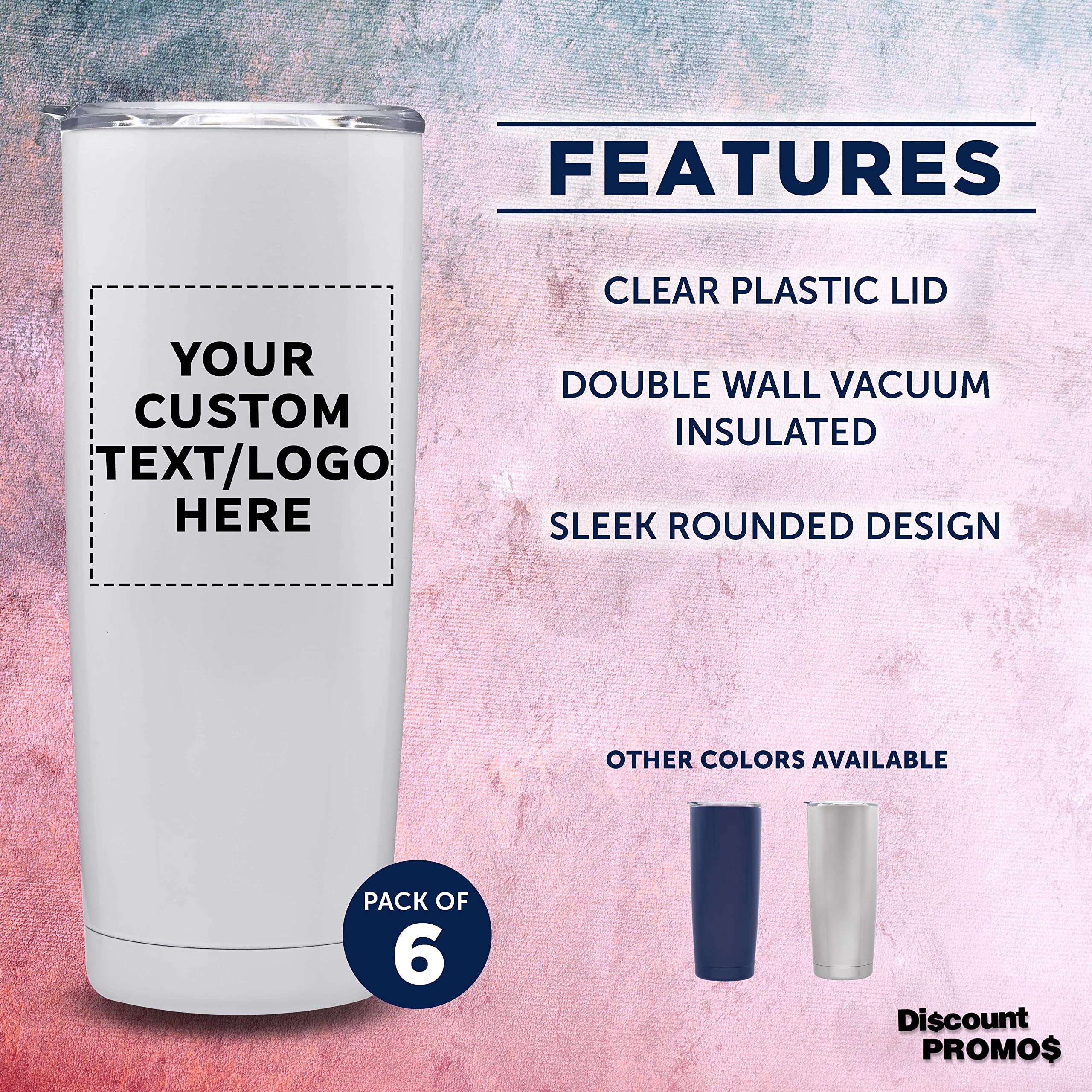 Custom Stainless Steel Coffee Tumblers 20 oz (Set of 6) - Double Wall Insulated Personalized Bulk Pack - Keeps Hot & Cold Beverages Perfect - Ideal for Coffee, Tea, Hot Cocoa, Office, Travel & Gifts - White