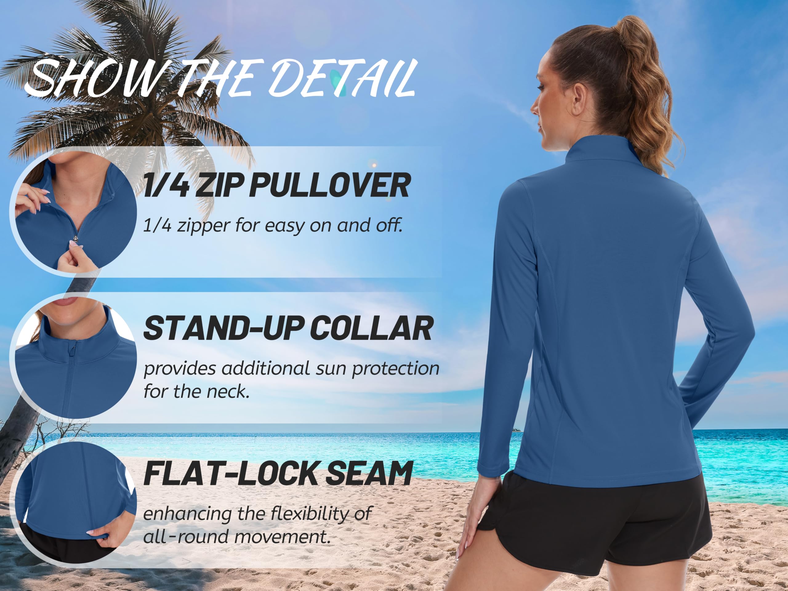 TACVASEN Women's UPF 50+ UV Protection Long Sleeve Quarter Zip Pullover - Lightweight Golf Shirt & Workout Top for Outdoor Activities, Hiking, and Travel