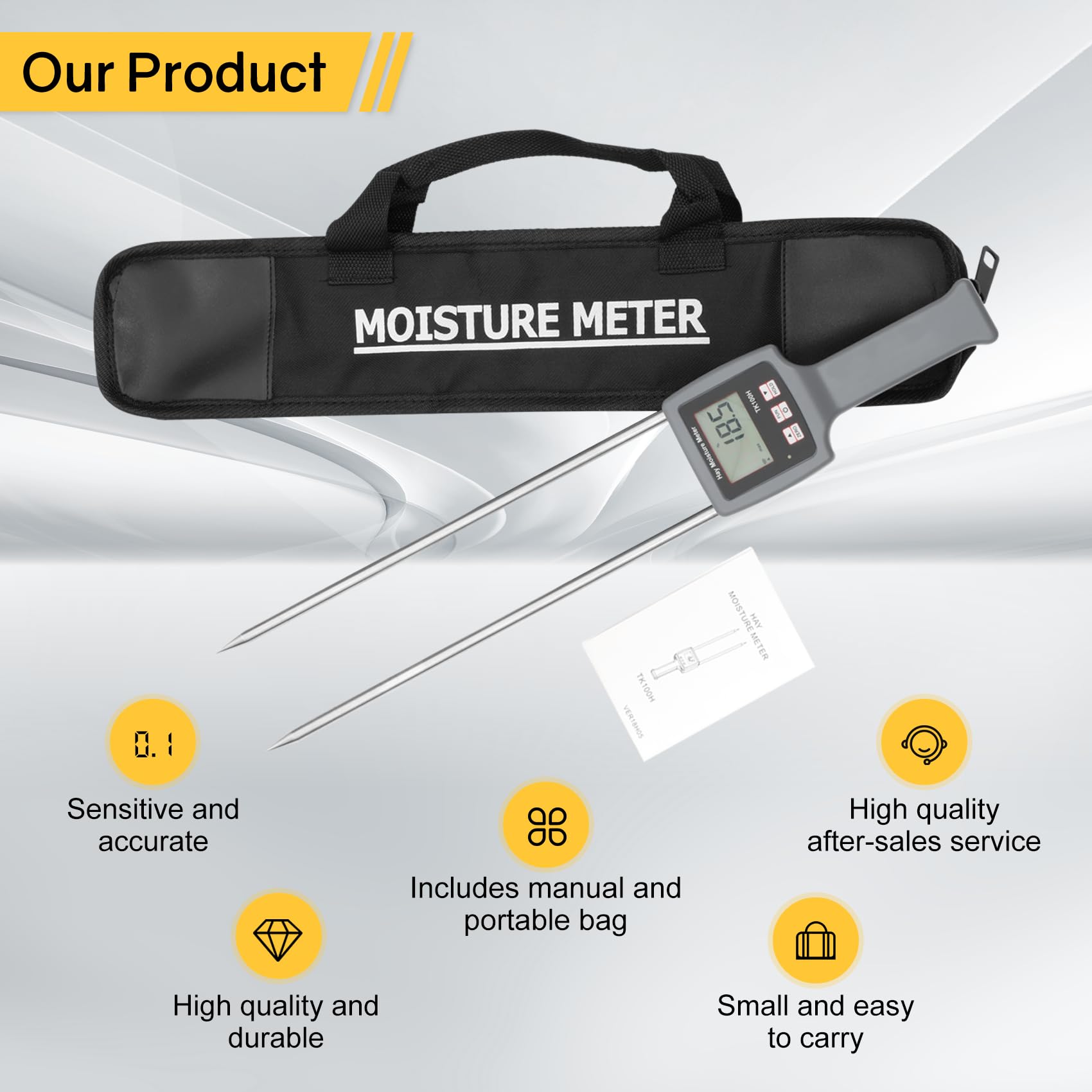 TK100H Portable Hay Moisture Tester - Fast & Accurate Probe Moisture Meter for Hay, Forage Grass, Alfalfa, Leymus Chinensis | Ideal for Farm, Ranch & Agriculture Use