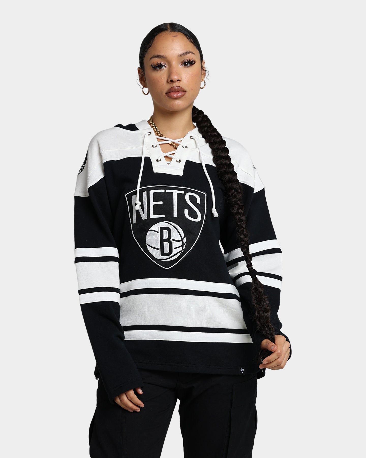 47 Brand Brooklyn Nets Superior Lacer Hoodie - Jet Black NBA Basketball Fan Apparel for Men & Women - Perfect for Game Day, Streetwear & Casual Outfits