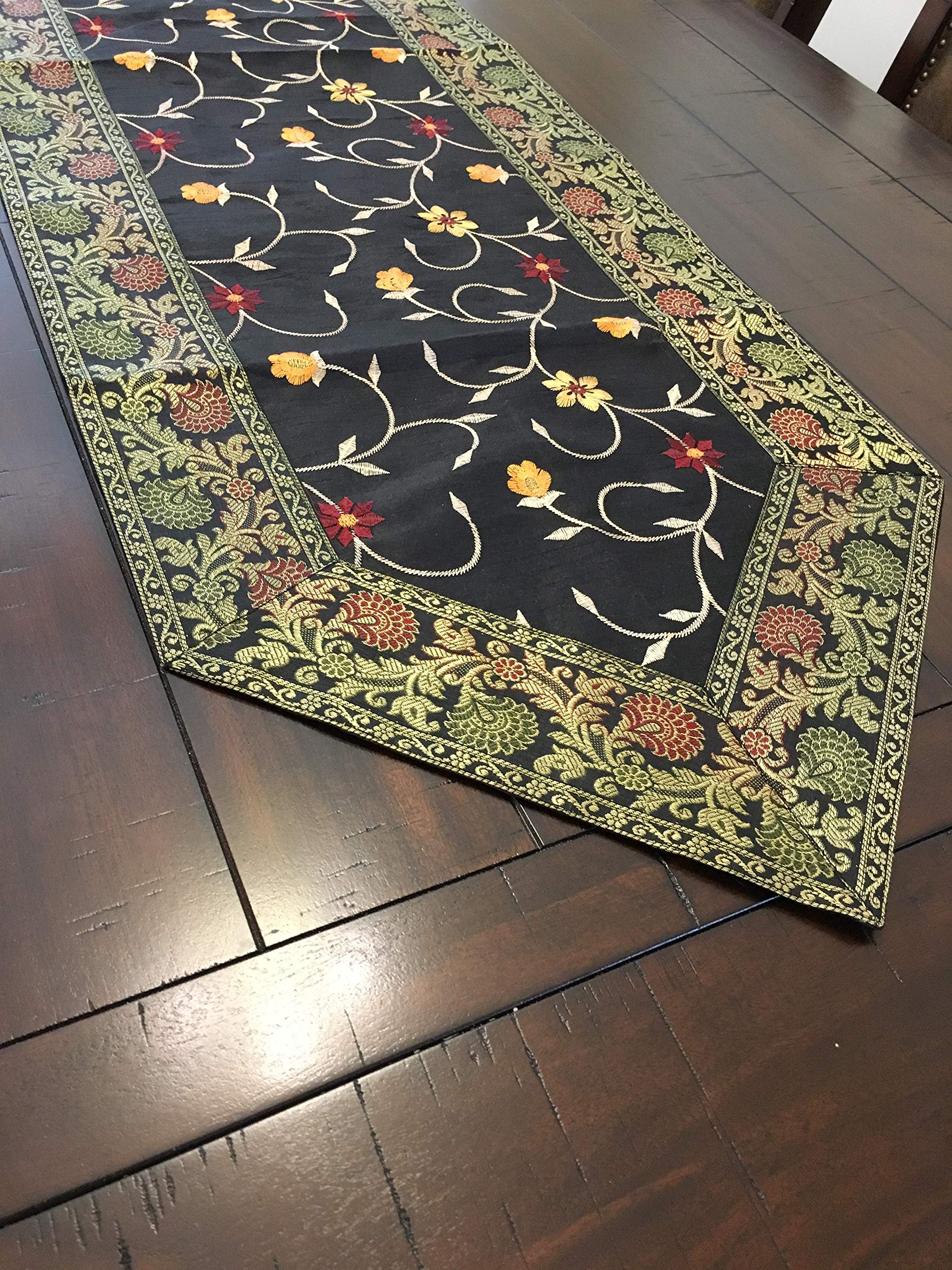 Elegant Black and Gold Brocade Table Runner - 16