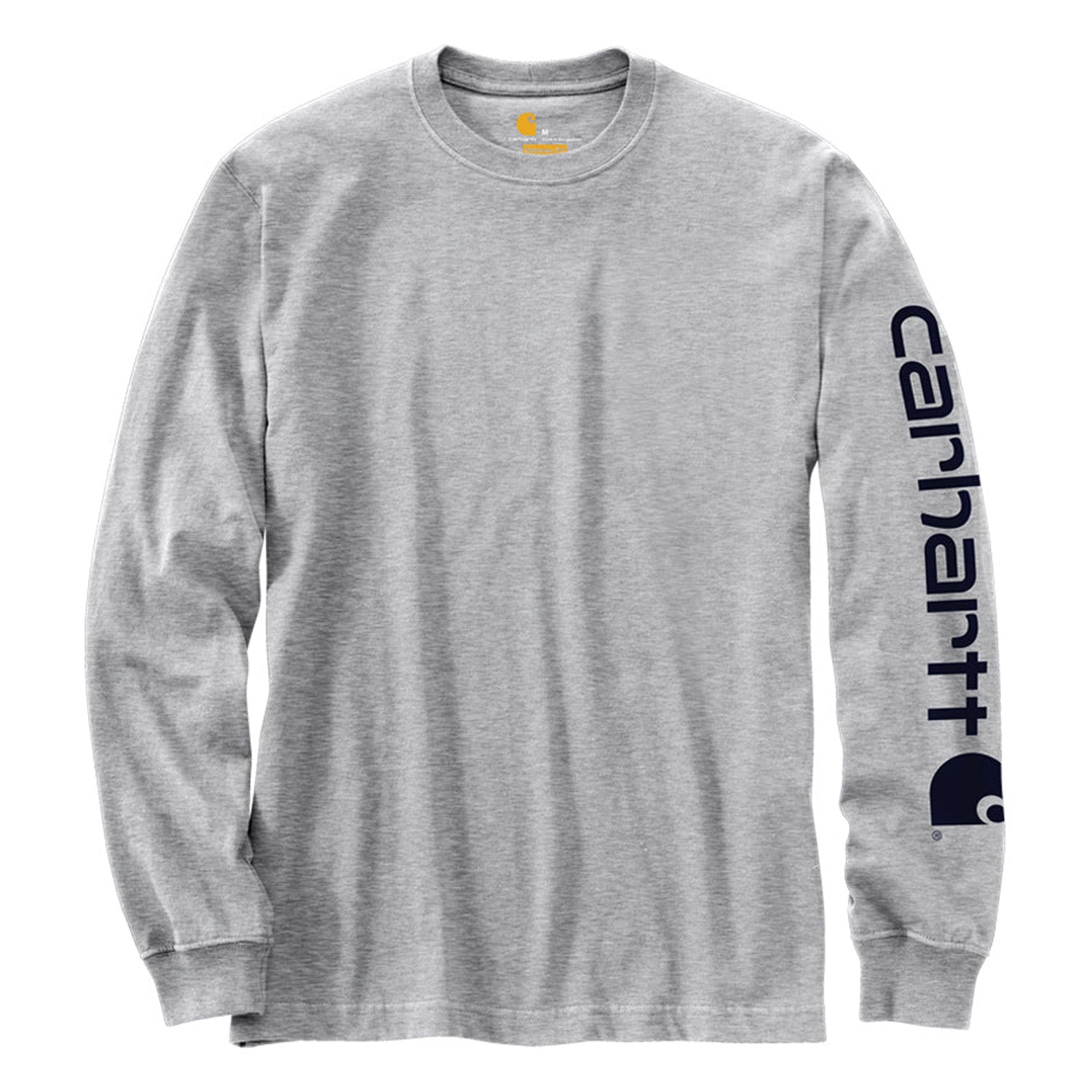 Carhartt Men's Signature Logo Long Sleeve T-Shirt - Heather Grey | Durable Cotton Work Shirt for Construction, Outdoor & Casual Wear