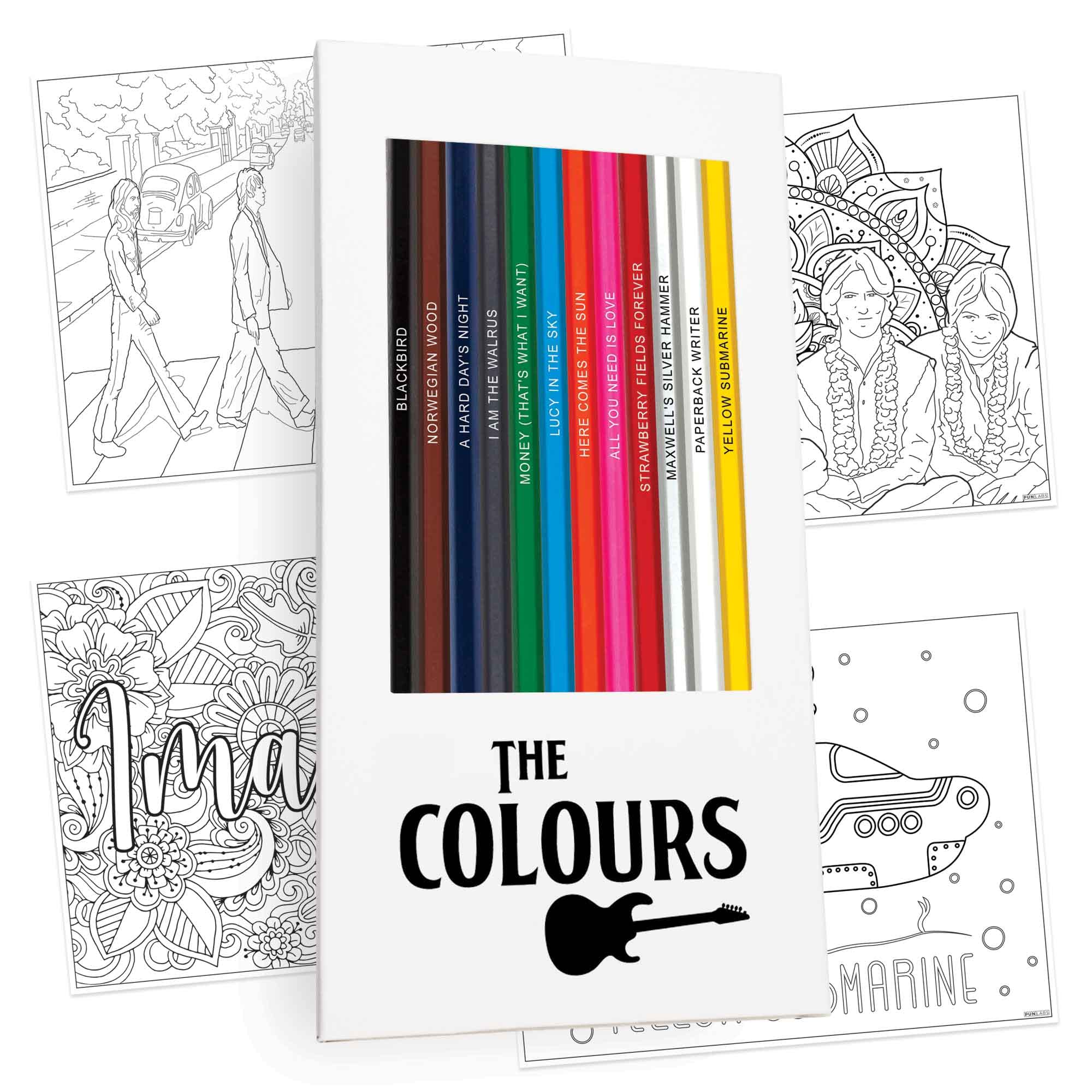 The Beatles Coloring Book Set - 24 Premium Colored Pencils & 30 Unique Coloring Pages for Adults & Kids | Perfect for Music Lovers, Art Therapy & Relaxation