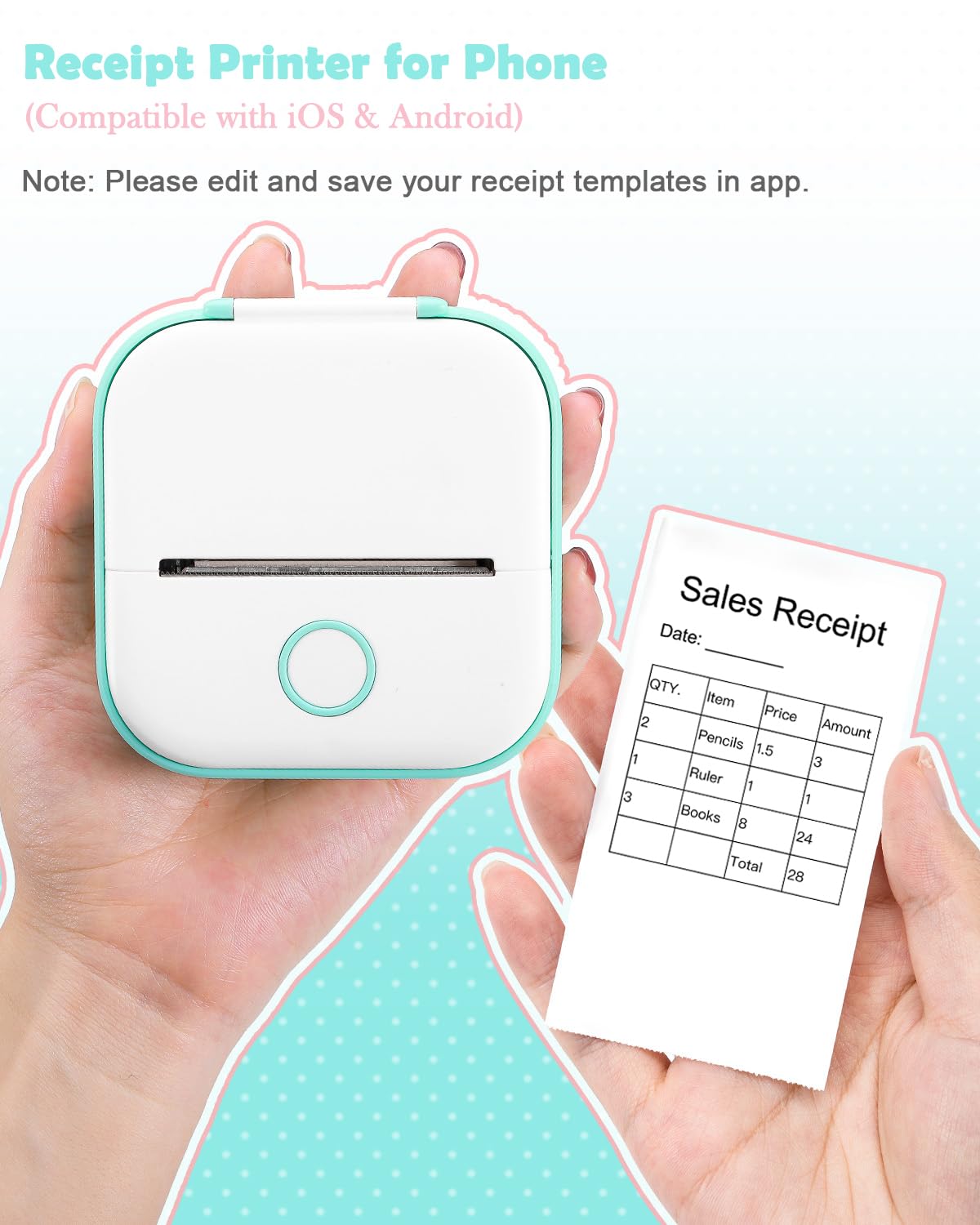 Print Pods Mini Thermal Printer - Portable Inkless Sticker Maker for Study Notes, Graphic Labels, Anatomical Diagrams & Receipts | Compact Phone Labeling Machine for Students, Office & Home Organization (Green)