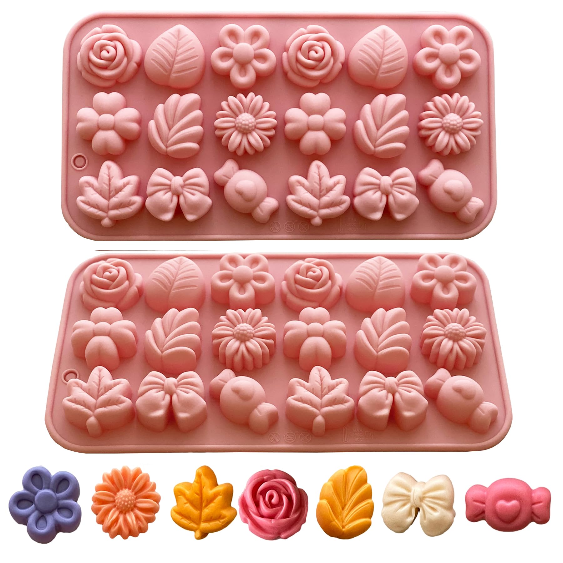 Premium Silicone Flower Candy Molds Set - 2PCS Daisy & Tulip Chocolate Molds, Bow Tie Leaf Jello Molds, Ice Cube Trays for Baking, Desserts, Soap Making - Perfect for DIY Crafts, Party Treats & Home Decor