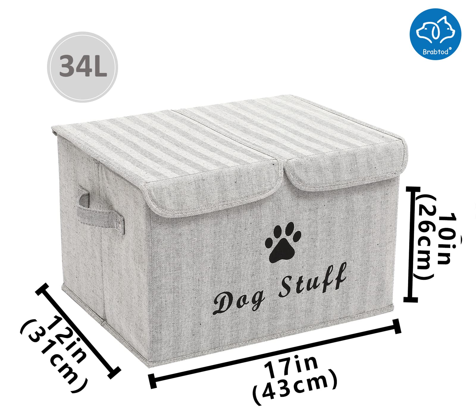 Large Dog Toy Storage Box with Lid - Collapsible Canvas Pet Organizer Basket for Dog & Cat Toys (17
