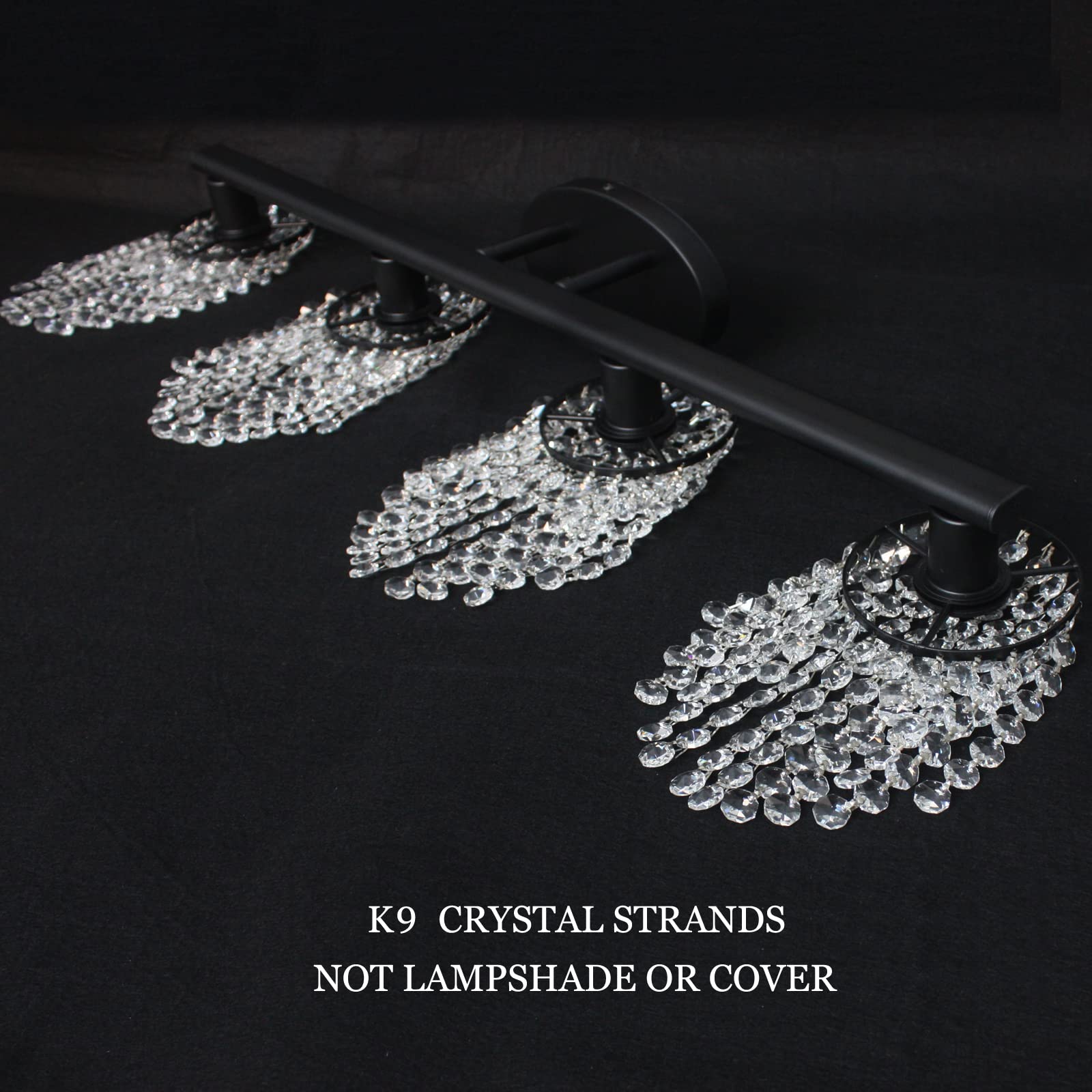 Modern Black Vanity Light 4-Light Crystal Bathroom Fixture for Mirror - Perfect for Bathroom Makeup & Grooming