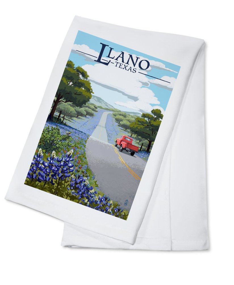 Llano Texas Bluebonnets and Highway 100% Cotton Tea Towel - Decorative Hand Towel for Kitchen, Home Decor, Farmhouse Style - Perfect for Drying Dishes, Gift Giving, and Country Themed Decor