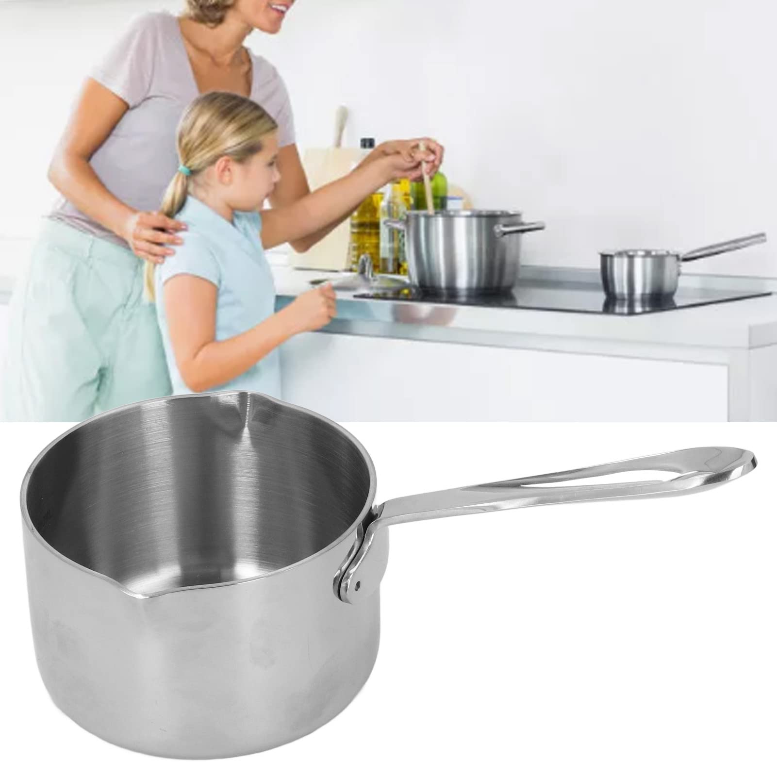 Premium Stainless Steel Butter Warmer & Measuring Pan - Dual Pour Spout Mini Butter Melter for Coffee, Milk, Sauces - Perfect for Home Baking, Coffee Shops & Gourmet Cooking