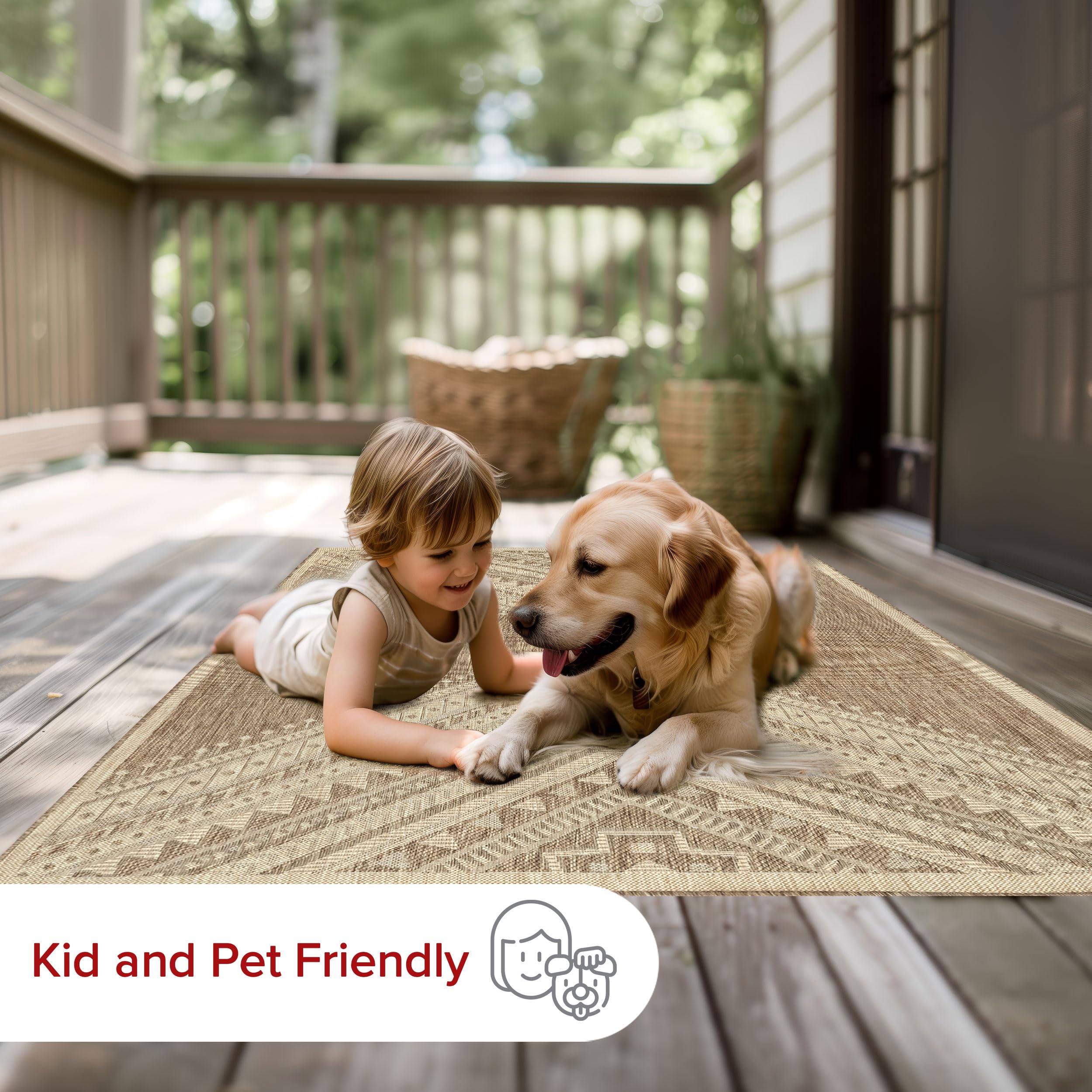 nuLOOM 5' x 8' Outdoor Performance Area Rug - Stain & Weather Resistant, High Traffic Patio & Balcony Rug in Landry Brown | Perfect for Outdoor Entertaining, Poolside Lounging & Garden Decor