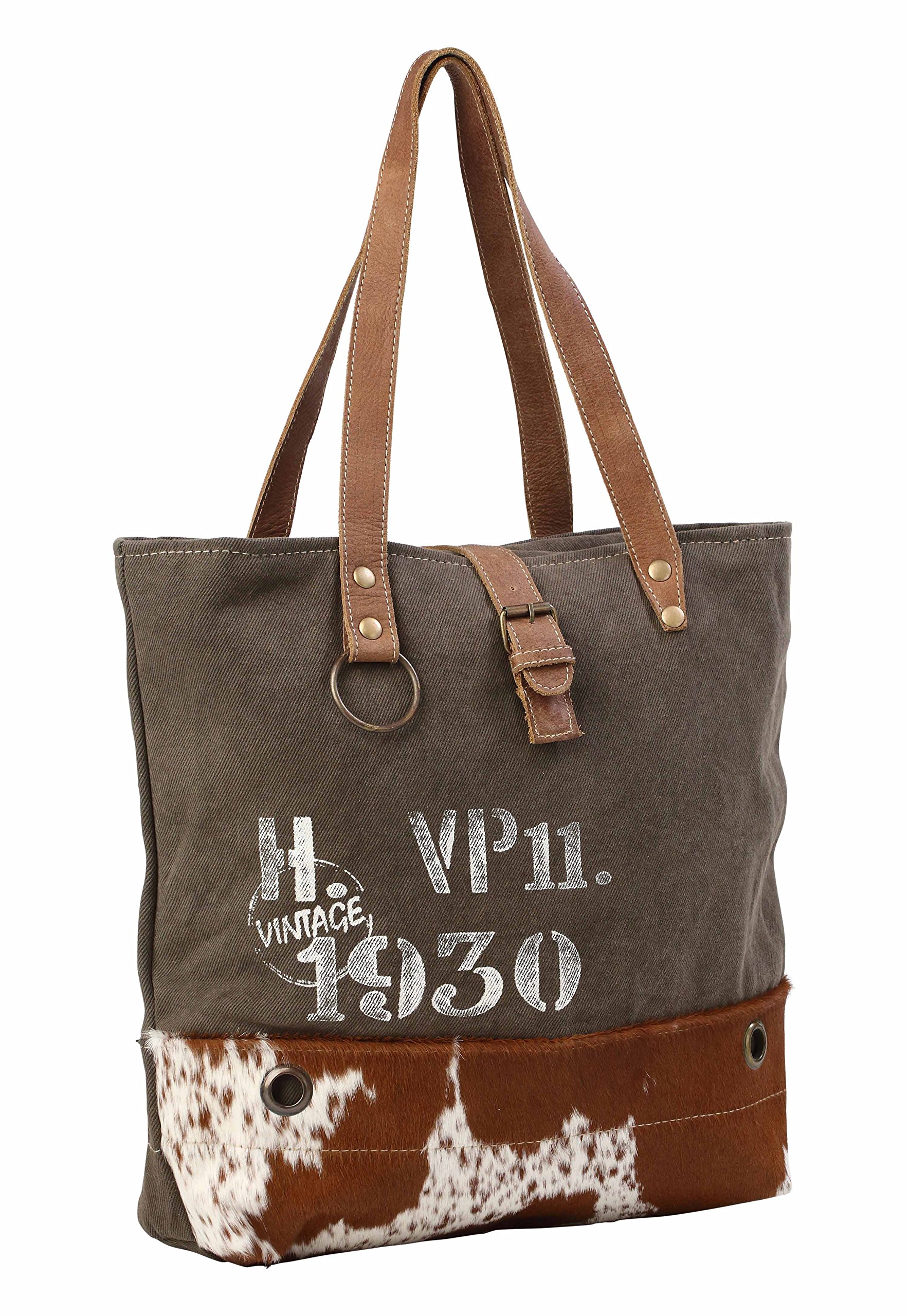 Vintage 1930s Upcycled Canvas Tote Bag - Myra Bag S-1193 in Brown (Large Size) | Eco-Friendly Fashion Accessory for Women, Perfect for Shopping, Beach & Daily Use