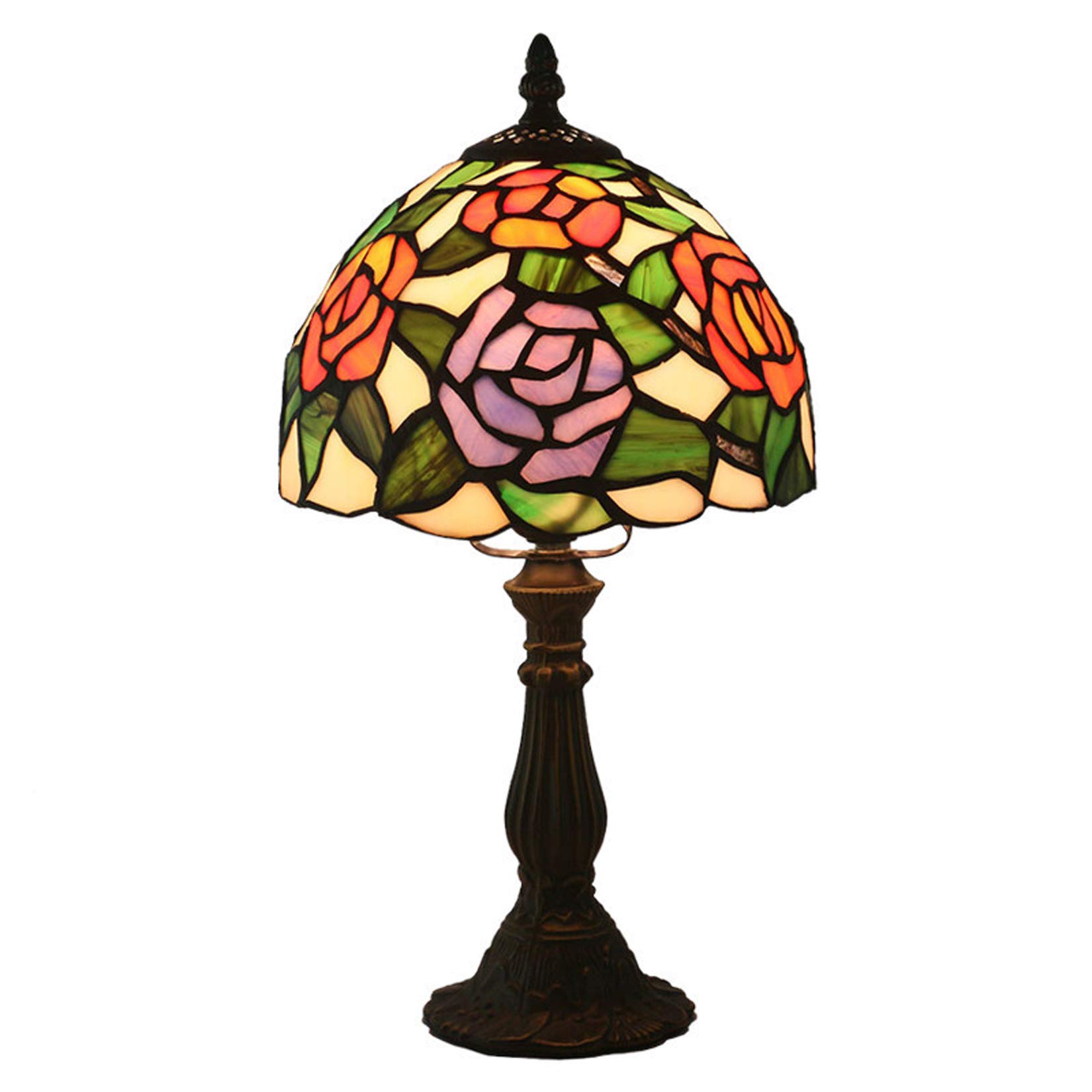 Vintage Tiffany Style Table Lamp - Stained Glass Desk Lamp with Antique Zinc Base & 8
