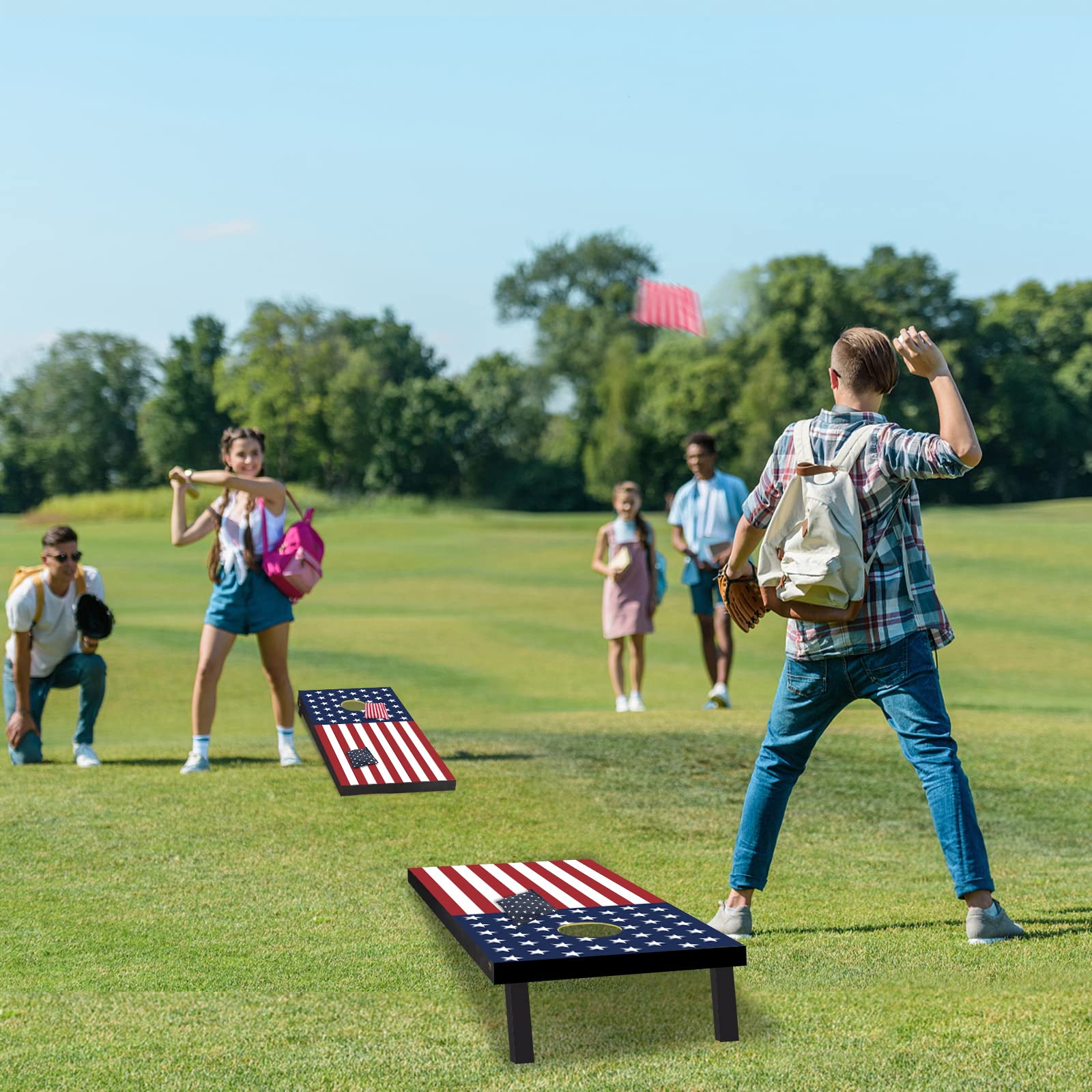 Premium Wooden Cornhole Game Set - 2 Regulation Size Boards, 8 Bean Bags & Carry Case - Outdoor Lawn Toss Game for Backyard, Beach, Tailgate Parties & Family Gatherings - Perfect for BBQ, Picnics & Summer Fun