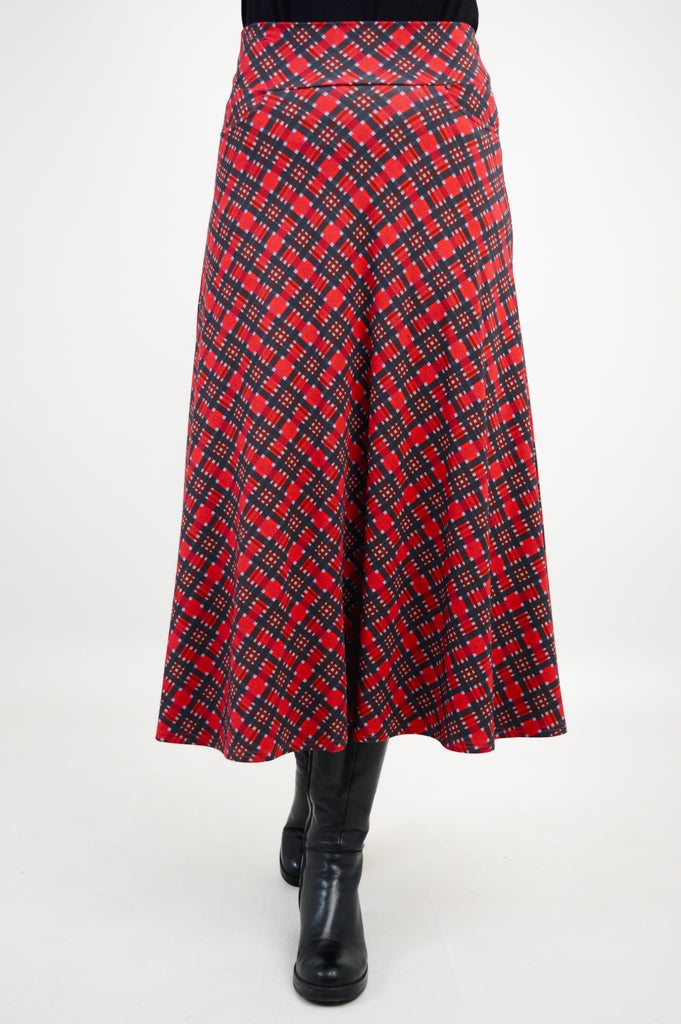 Gillian Skirt - Stylish Cherry Plaid Bamboo Midi Skirt for Women | Perfect for Casual Outings, Office Wear & Summer Fashion