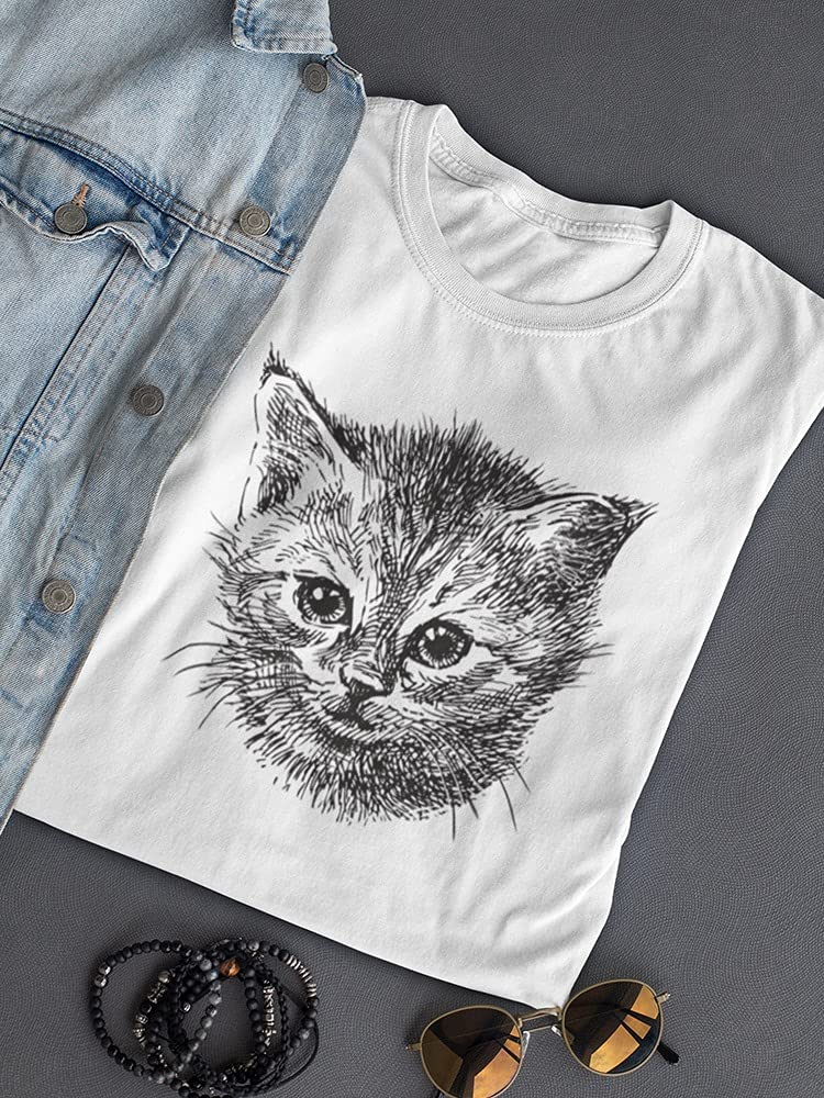 Hand Drawn Small Kitten Graphic T-Shirt for Women - Cute Casual Cotton Tee for Cat Lovers, Everyday Wear & Cat-Themed Outfits