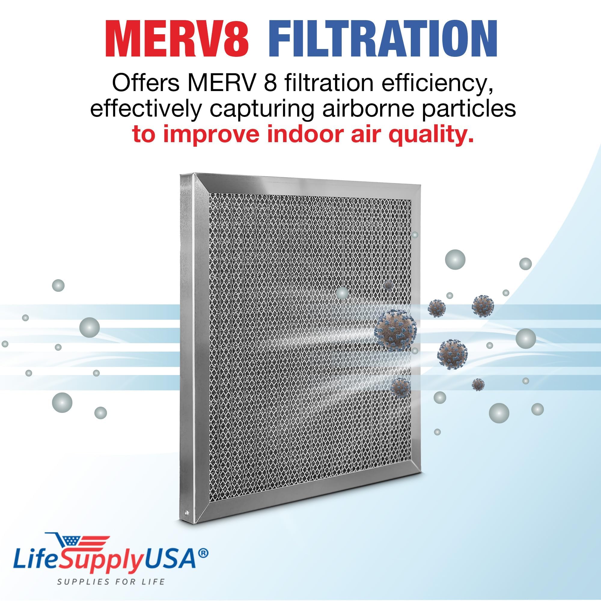 LifeSupplyUSA 16x16x1 MERV 8 Washable Electrostatic Air Filter - Reusable HVAC Furnace AC Filter for Home & Office - Energy Saving, Easy to Clean, Long Lasting (1-Pack) - Perfect for Allergies, Dust & Pet Hair Removal
