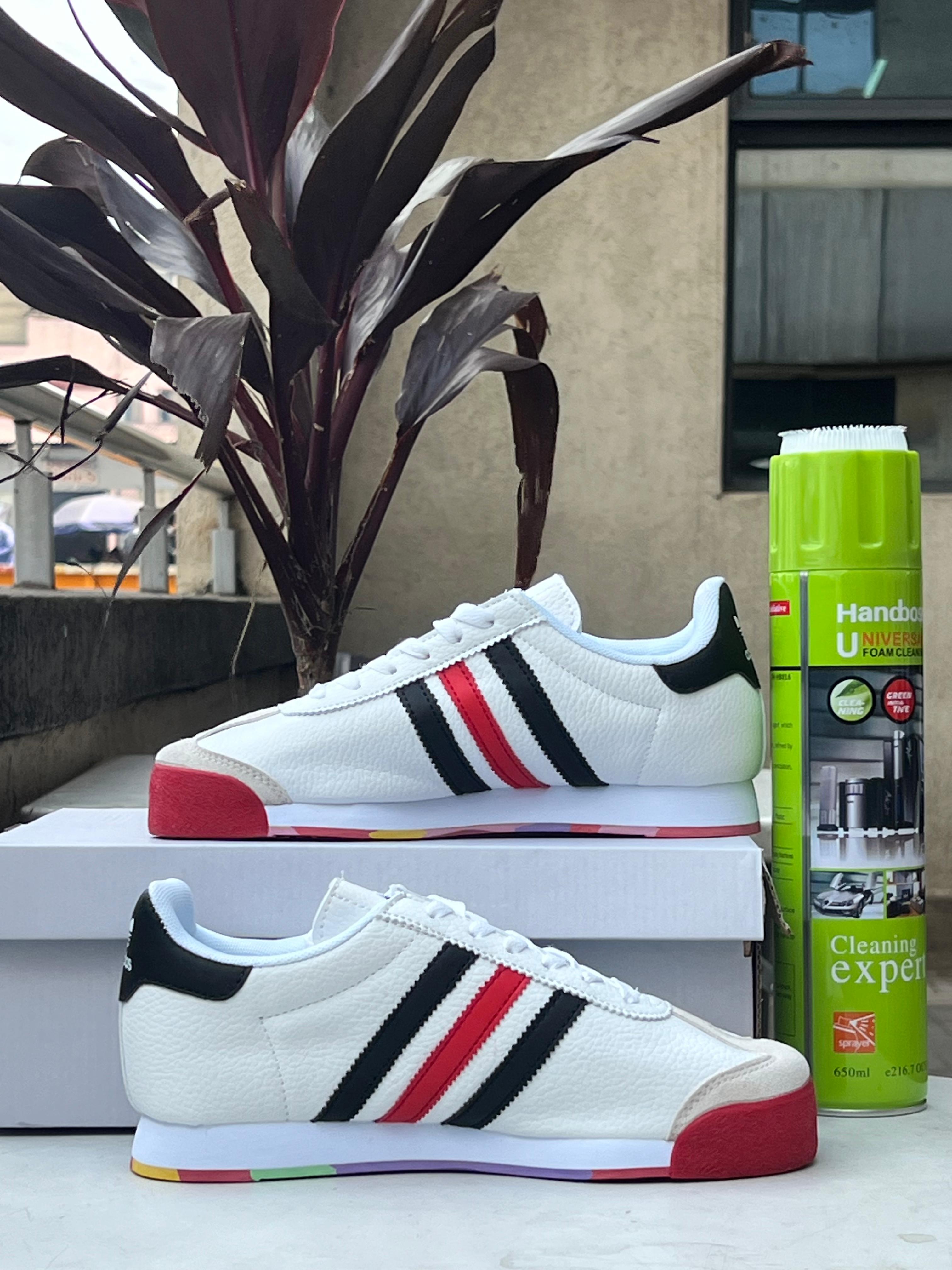 Adidas Samoa Sneakers for Men - White with Red/Black Stripes | Classic Casual Shoes for Walking, Running & Everyday Wear