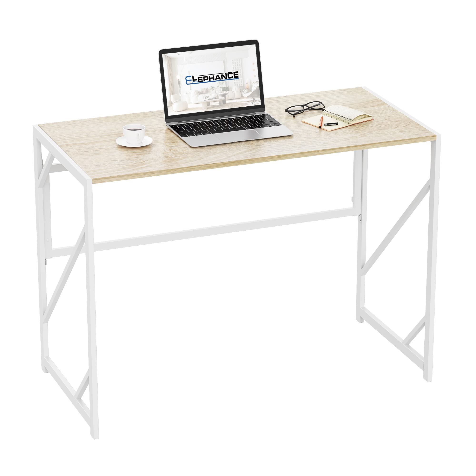 Elephance 40 Inch Foldable Computer Desk - No Assembly Required Home Office Desk, Study Writing Table & Gaming Desk for Small Spaces (Beige) | Perfect for Apartments, Dorms & Compact Home Offices