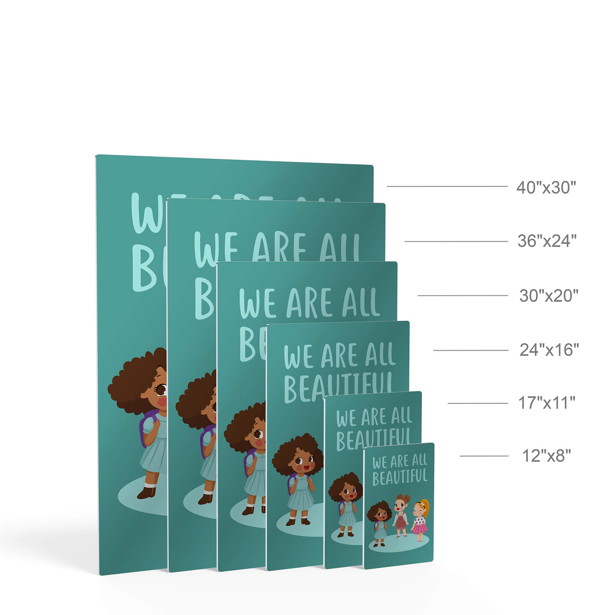 Diversity Kids Wall Art - 'We Are All Beautiful' African American Black & White Metal Print - 40x30 Inch Nursery Decor, Baby Room Decor, Made in USA | Perfect for Kids' Rooms, Playrooms & Classrooms