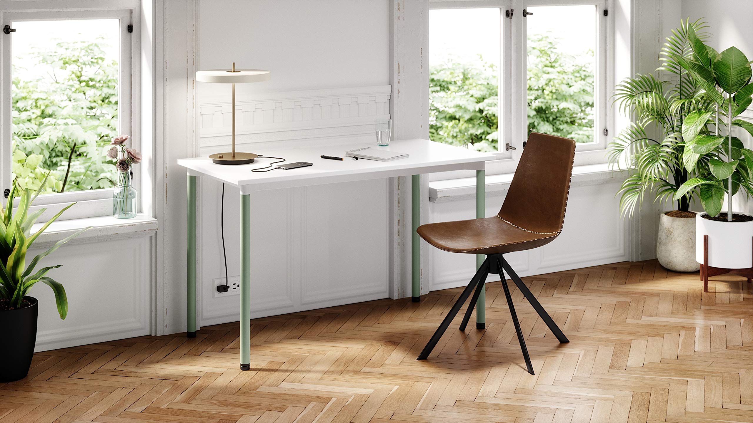 Modern Home Office Desk with Designer White/Black Coffee Legs - Sleek & Stylish Workstation for Small Spaces, Remote Work & Study - Perfect for Home Offices, Dorm Rooms & Workspaces