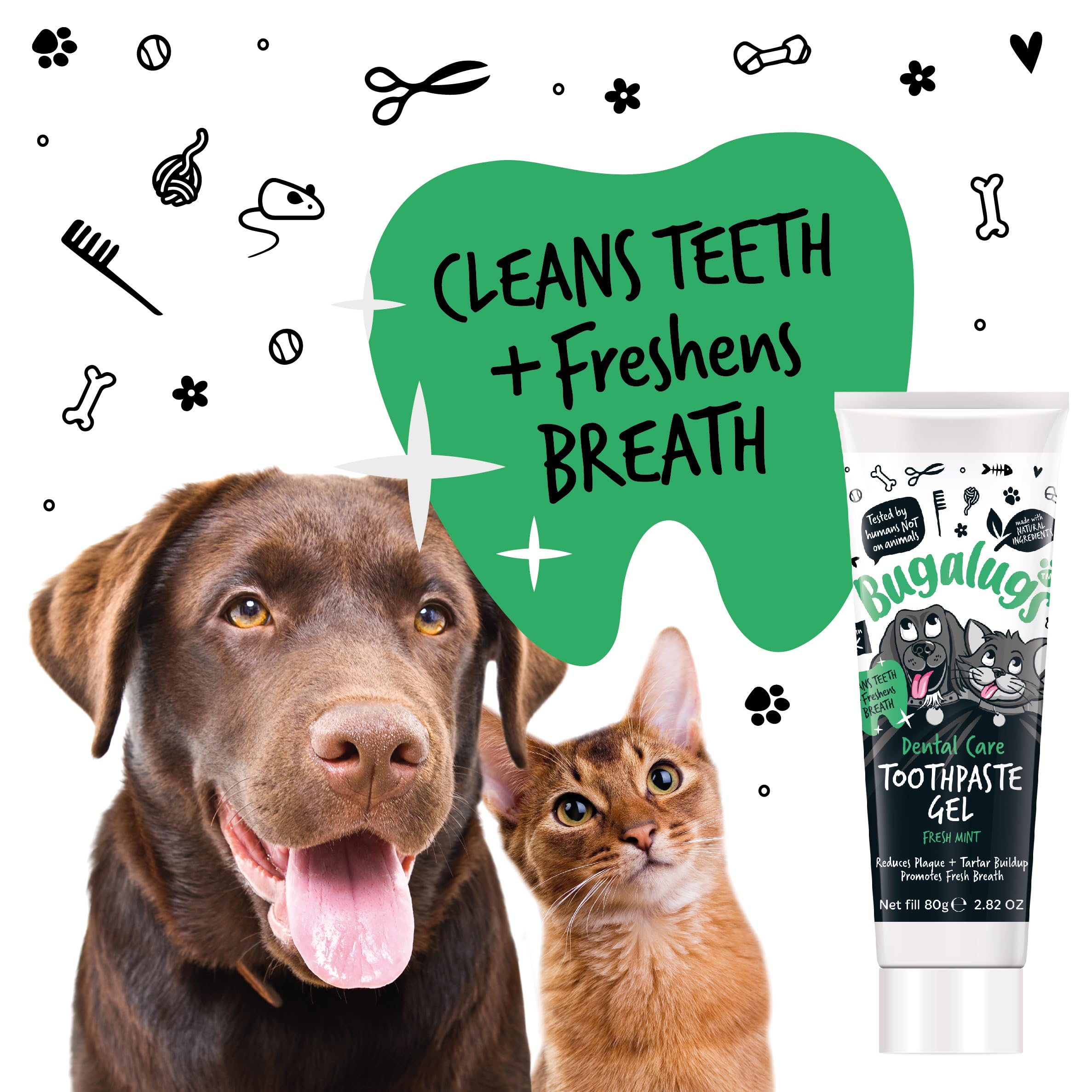Bugalugs Dog Toothpaste Gel - Mint Flavored Dental Care for Dogs & Cats, Plaque Remover & Breath Freshener | Safe for Daily Use with Bugalugs Toothbrush – Perfect for Home Pet Oral Hygiene Routine