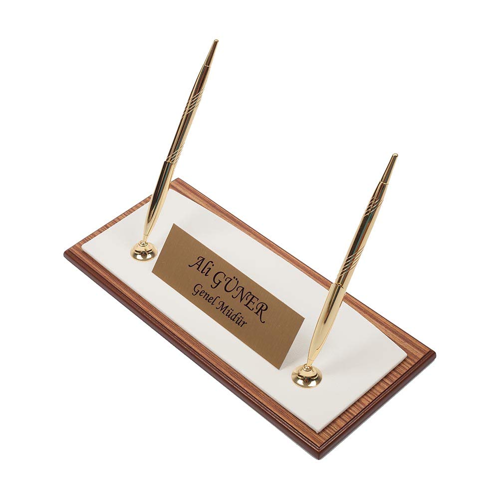 Premium Leather & Wood Desk Organizer Set - 11 Pcs Luxury Office Accessories with Double Tray, Desk Supplies for Home & Office (White) - Perfect for Executive Desks, Workstations & Home Office Organization