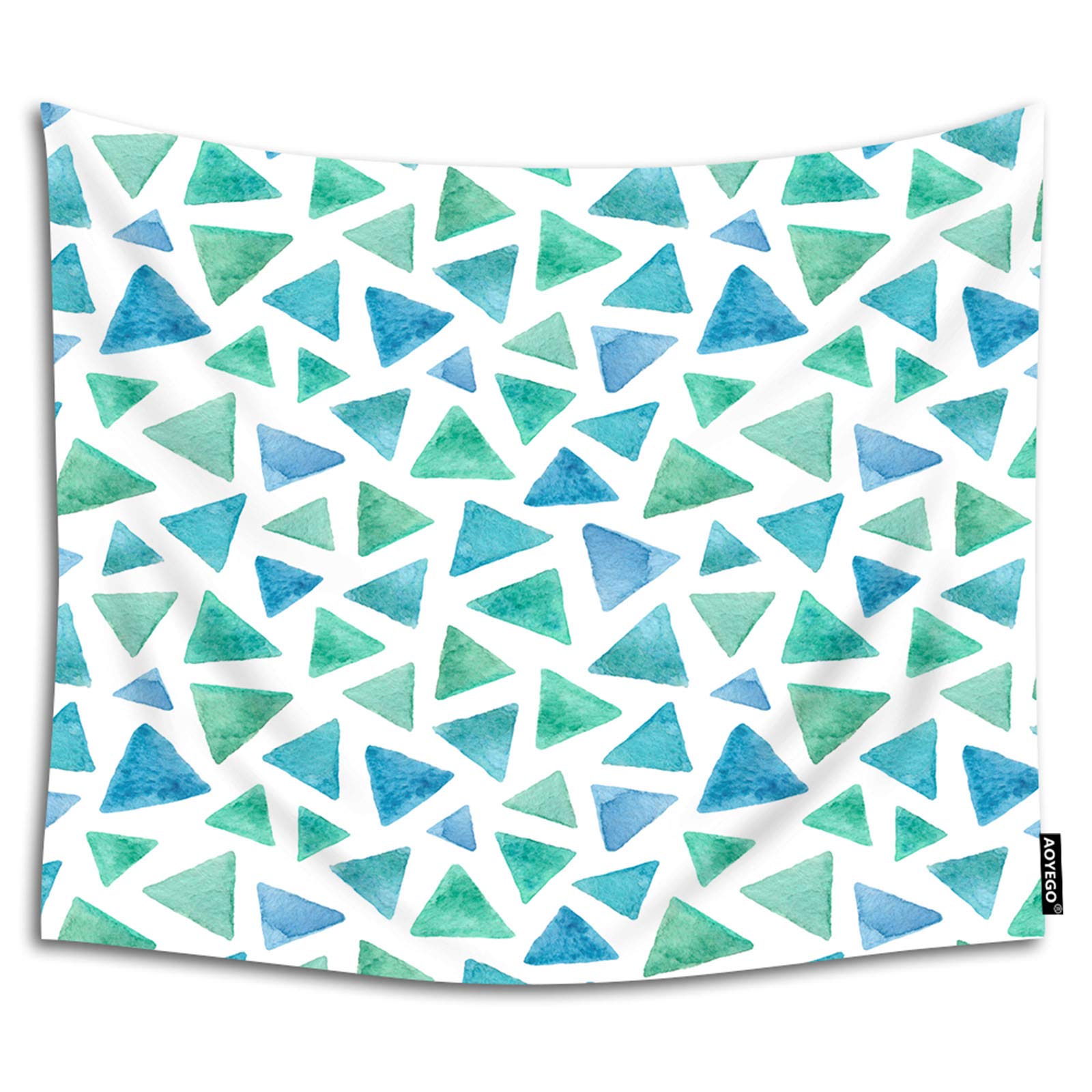 AOYEGO 90x60 Inch Green Blue Geometric Triangle Mosaic Wall Tapestry - Large Polyester Home Decor for Bedroom, Living Room, Dorm | Boho Chic Wall Hanging for Modern Interior Design