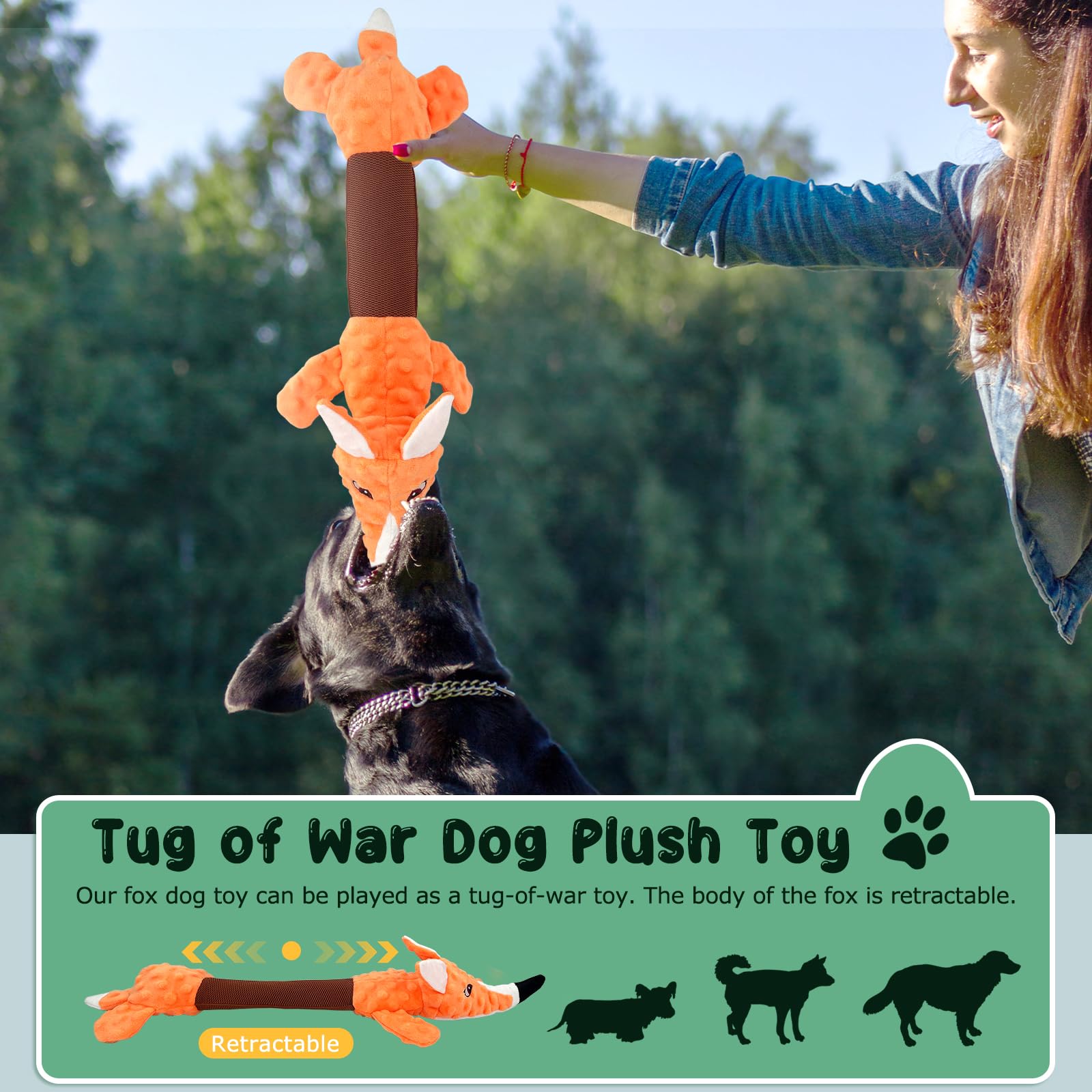 Durable Interactive Plush Dog Toys for Large Breeds - Crinkle Paper Chew Toys for Tug of War, Biting & Fetch Play - Fun Fox Design for Small, Medium & Big Dogs - Perfect for Indoor Play, Training & Anxiety Relief