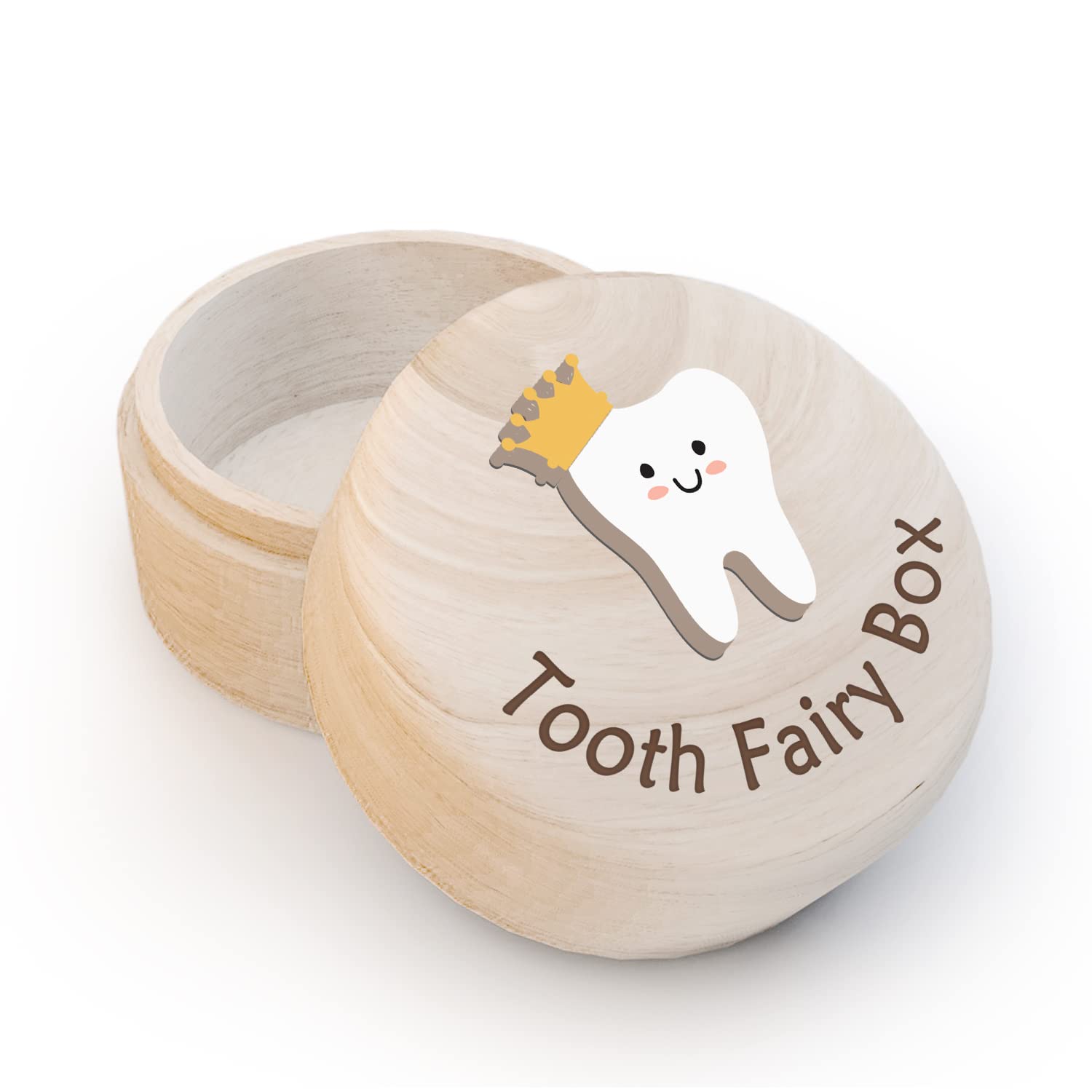 Kids Tooth Fairy Box - Azbuk Crown Wooden Tooth Storage Box for Boys & Girls | Holds Lost Teeth & 3D Tooth Keepsake | Portable Tooth Container for Under Pillow | Perfect for First Tooth Celebration & Childhood Memories