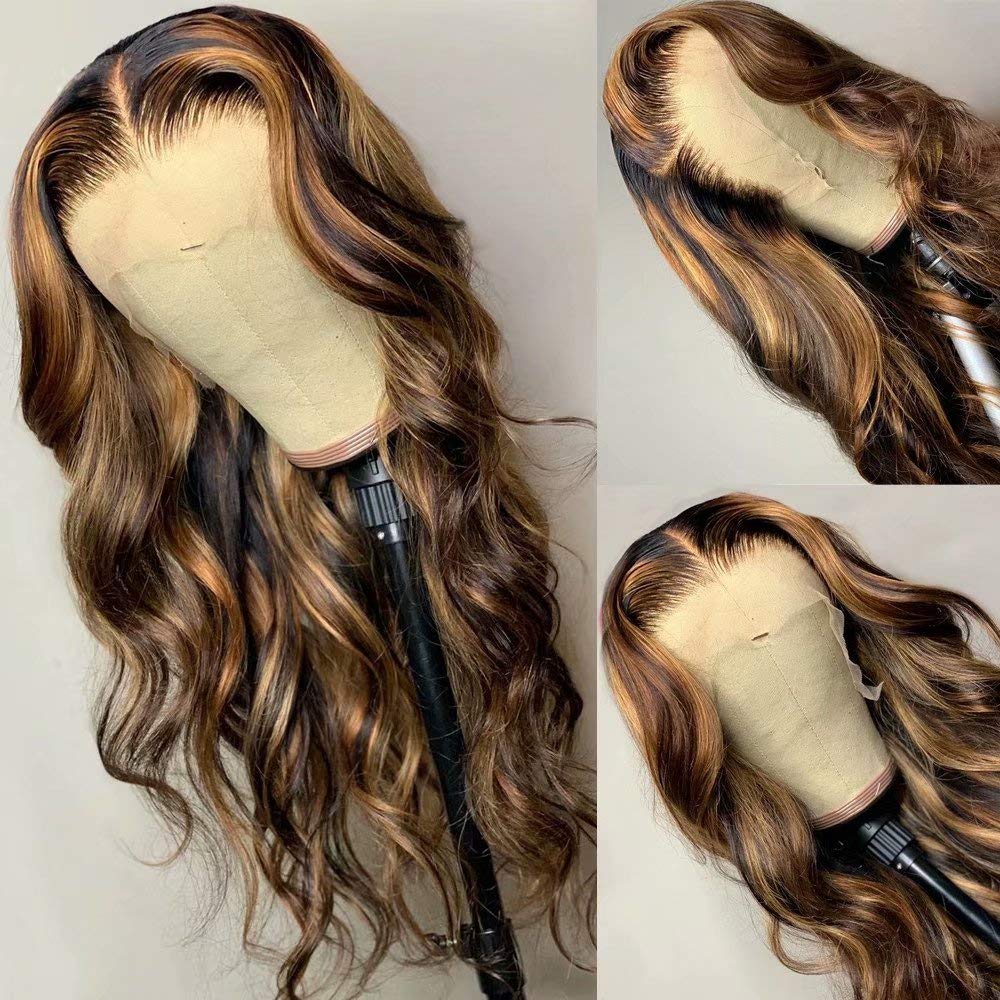 13x4 HD Invisible Lace Front Human Hair Wigs - Body Wave Brazilian Remy Hair 150% Density 24 Inch with Ombre Highlights & Pre-Plucked Bleached Knots | Perfect for Daily Wear, Cosplay, and Special Occasions