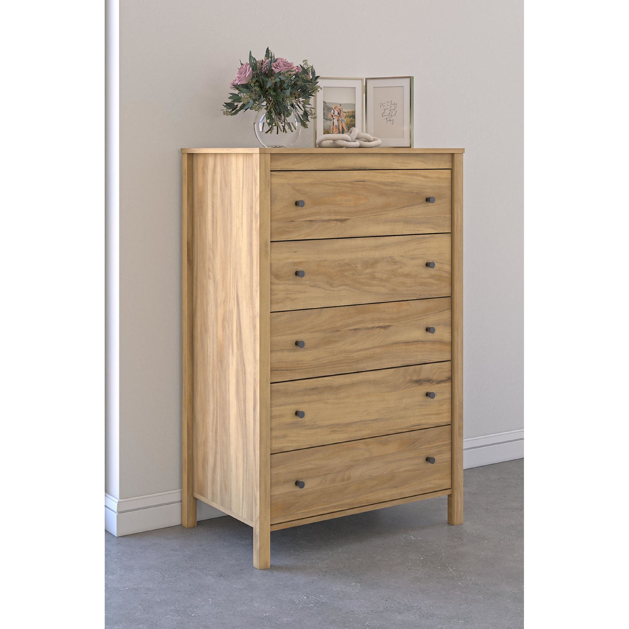 Bermacy Chest Light Brown - Stylish Storage Solution for Bedroom, Living Room & Office | Durable Wooden Dresser with Ample Space