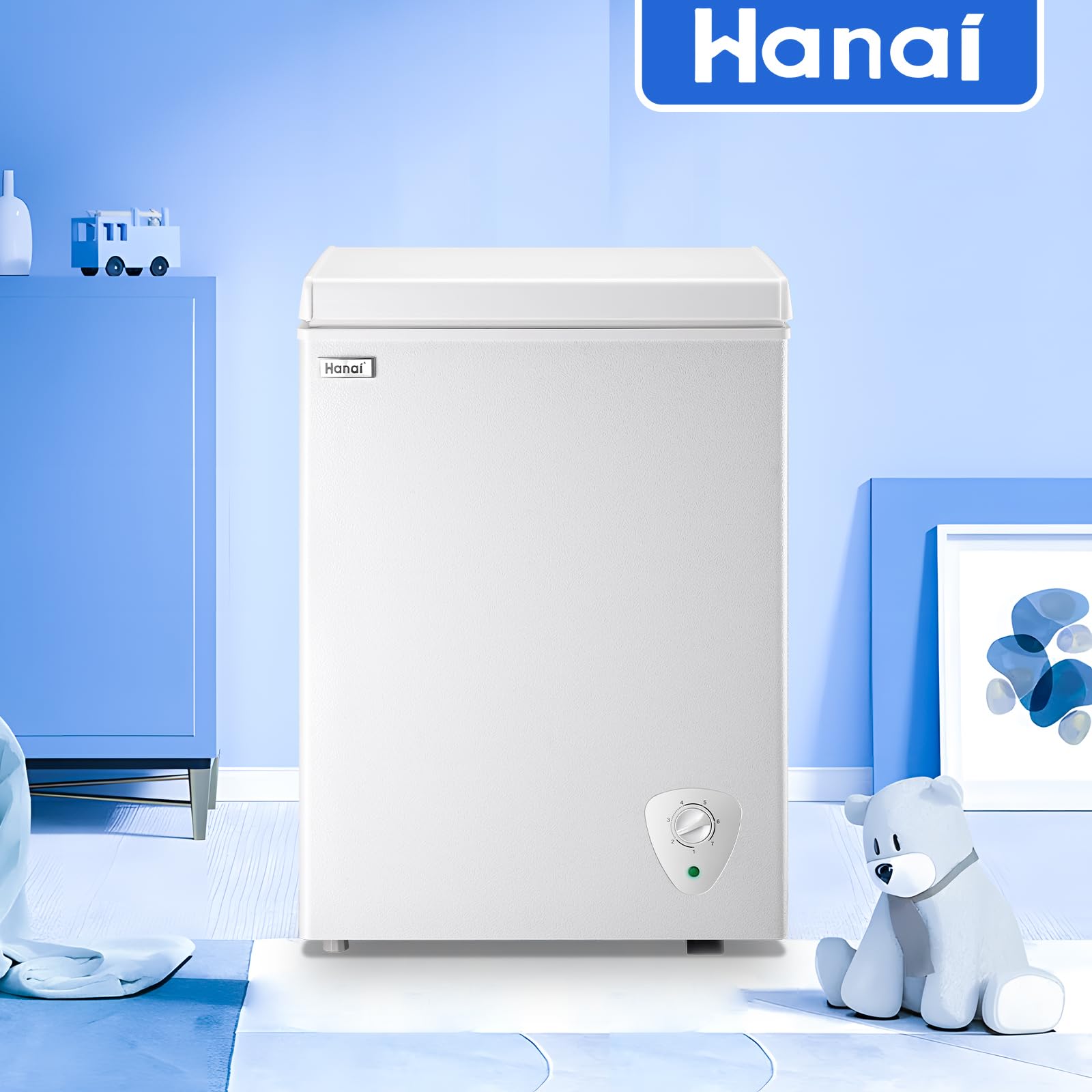 WANAI 3.5 Cu Ft Chest Freezer - Mini Deep Freezer with 7 Temperature Settings, Fast Cooling, Energy Efficient - Perfect for Apartments, Dorms, Home, Office & Business Use - Portable Compact Design (White)