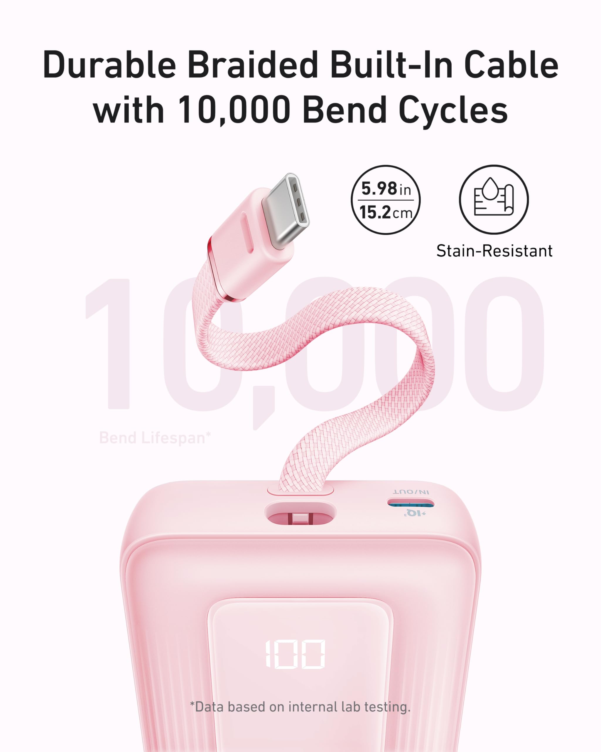 Anker Zolo 20,000mAh 30W Fast Charging Power Bank with Built-in USB-C Cable - Portable Charger for iPhone 16/16 Plus/16 Pro/16 Pro Max/15 Series, Samsung Galaxy, iPad, AirPods - Perfect for Travel, Camping & Emergency Backup Power