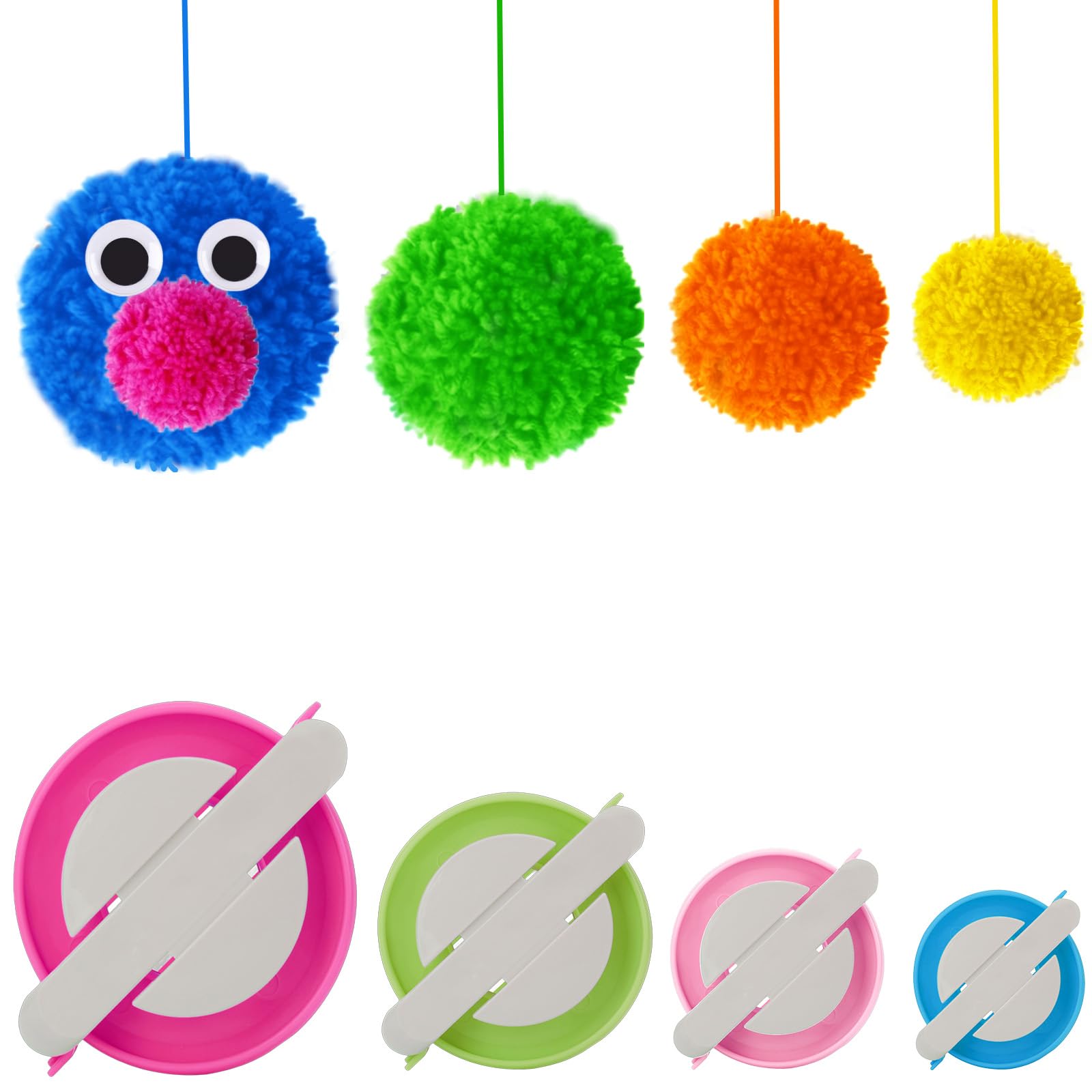 4 Sizes Pompom Maker Kit - DIY Fluff Ball Weaver Needle Craft Tool Set for Wool Knitting & Home Decor | Perfect for Scarf, Hat, Blanket & Gift Making