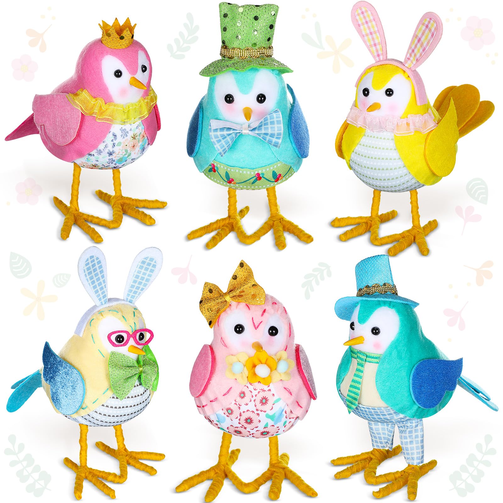 Capoda 6-Piece Plush Bird Decor Set - Soft Fabric Sparrow Figurines for Home, Office & Garden Decor - Perfect for Easter, Birthday Party Favors & Indoor/Outdoor Ornamentation