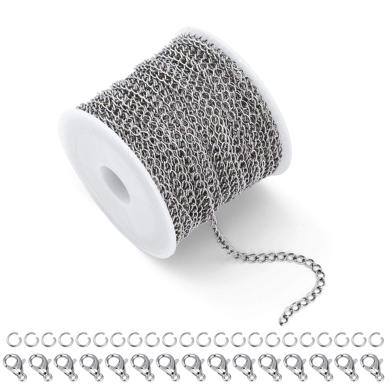 33 Feet 3MM Stainless Steel Jewelry Chain Spool - Bulk DIY Jewelry Making Supplies for Necklaces, Bracelets & Craft Projects - Tarnish Resistant & Durable for Daily Wear