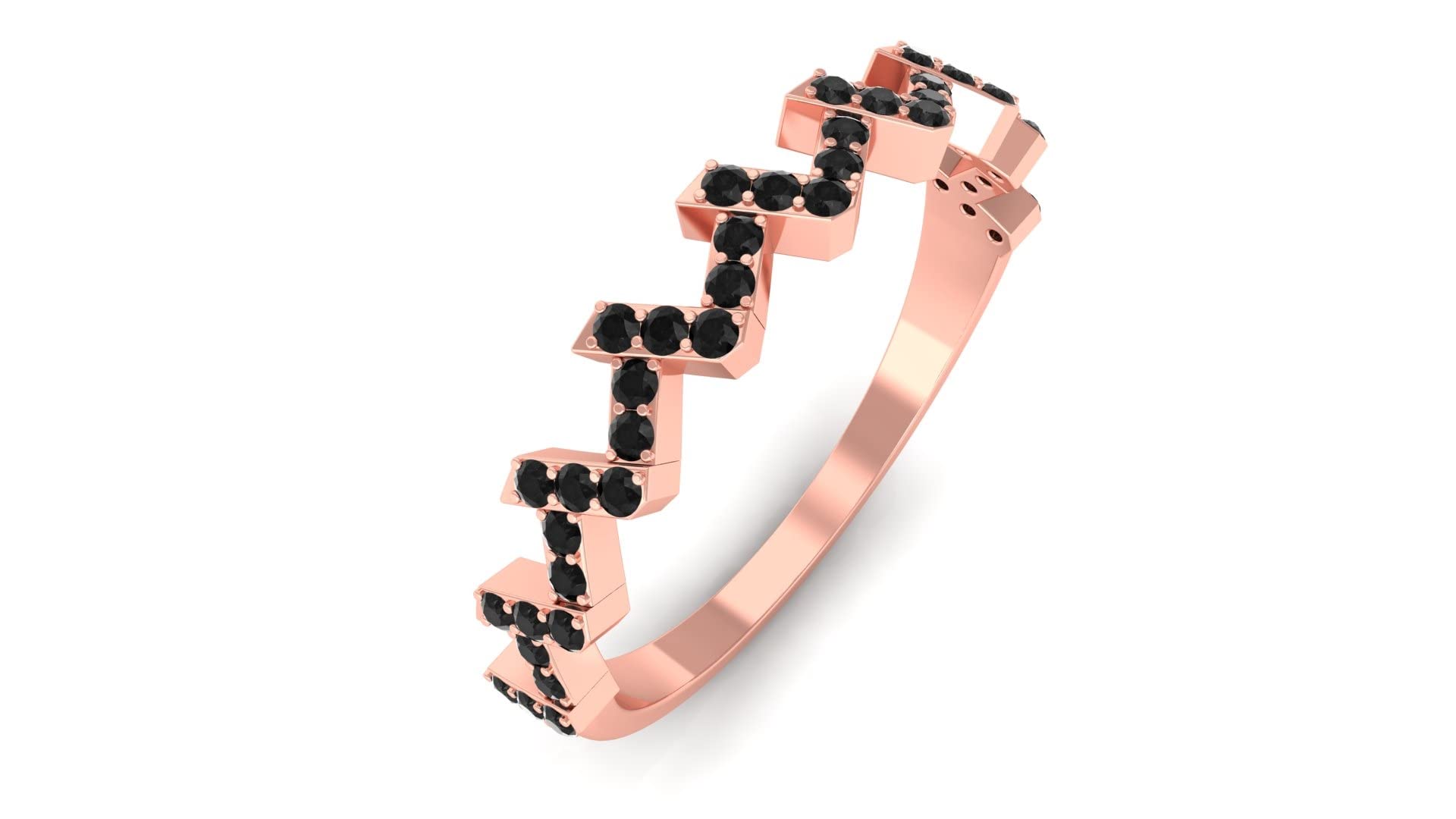 0.50 CT Black Onyx Semi Eternity Ring for Women - 14K Solid Gold Zigzag Half Eternity Band - Elegant Stackable Ring for Wedding, Anniversary, or Everyday Wear